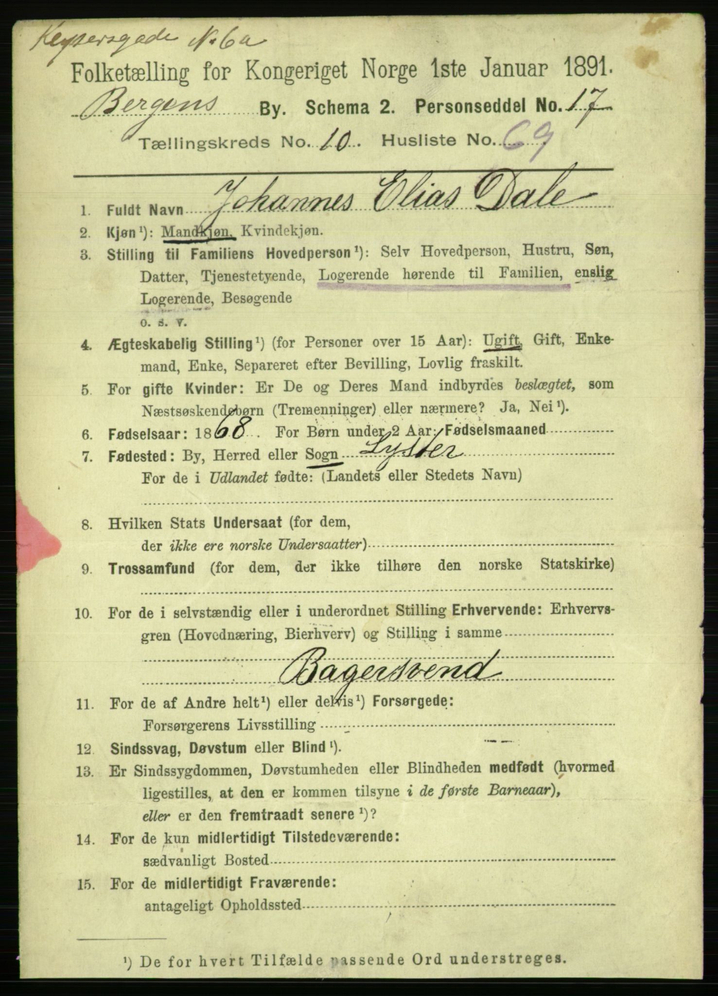 RA, 1891 Census for 1301 Bergen, 1891, p. 19813