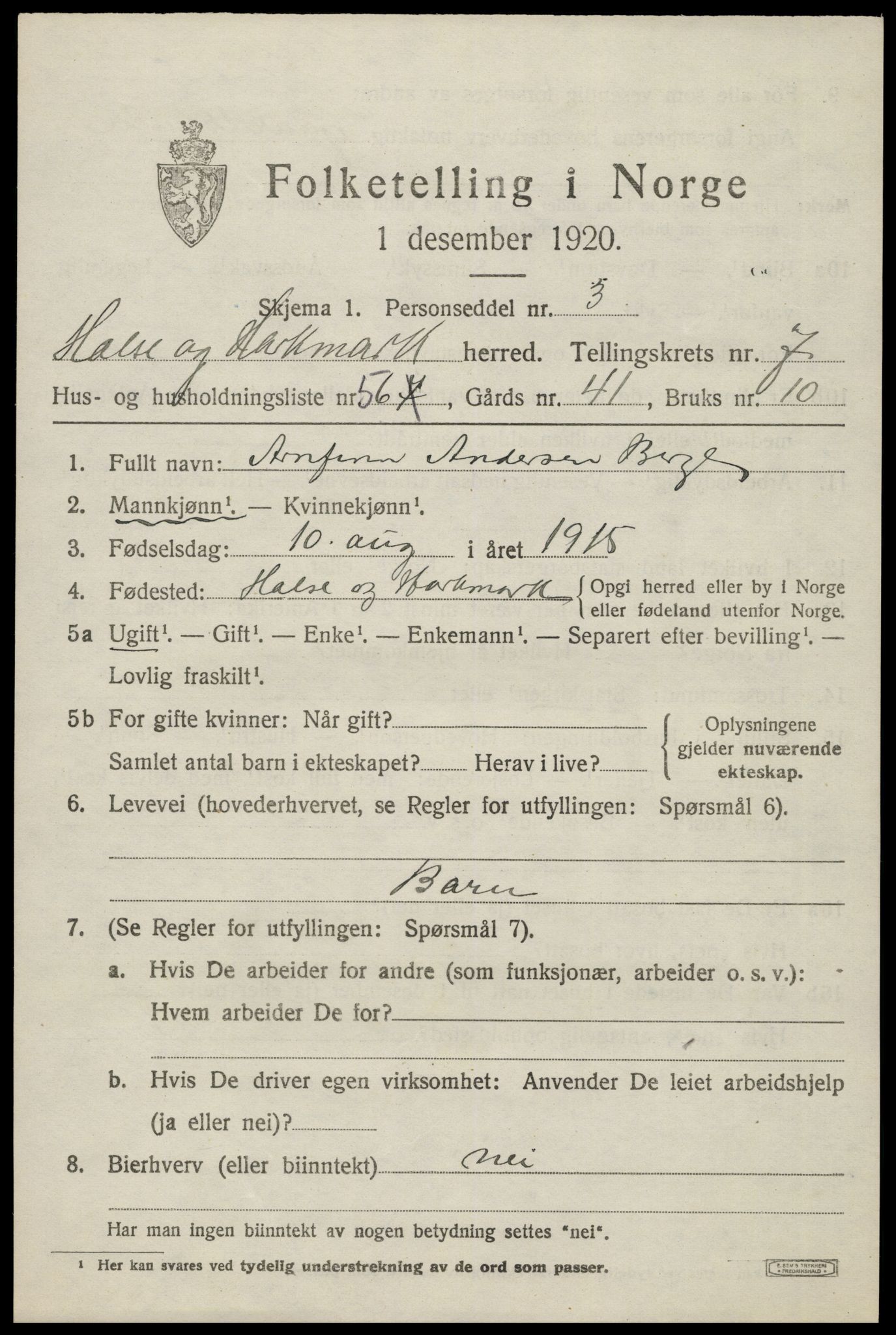 SAK, 1920 census for Halse og Harkmark, 1920, p. 4287