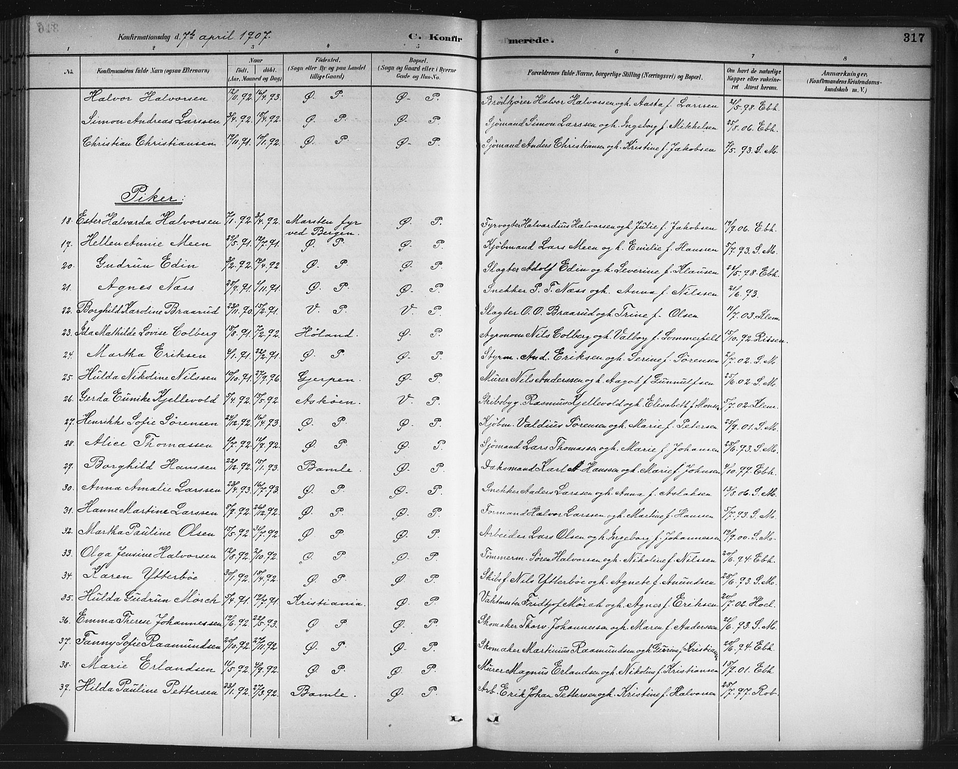 Porsgrunn kirkebøker , SAKO/A-104/G/Gb/L0005: Parish register (copy) no. II 5, 1883-1915, p. 317