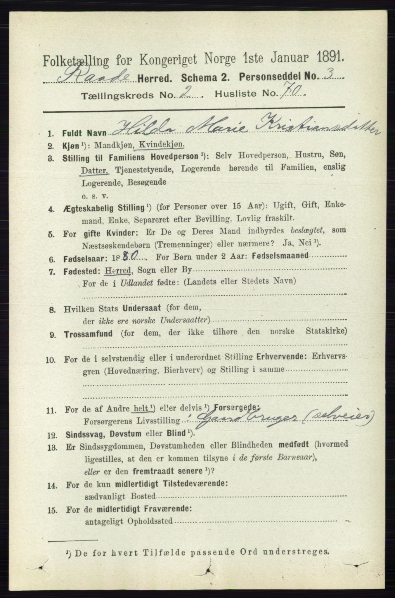 RA, 1891 census for 0135 Råde, 1891, p. 1034