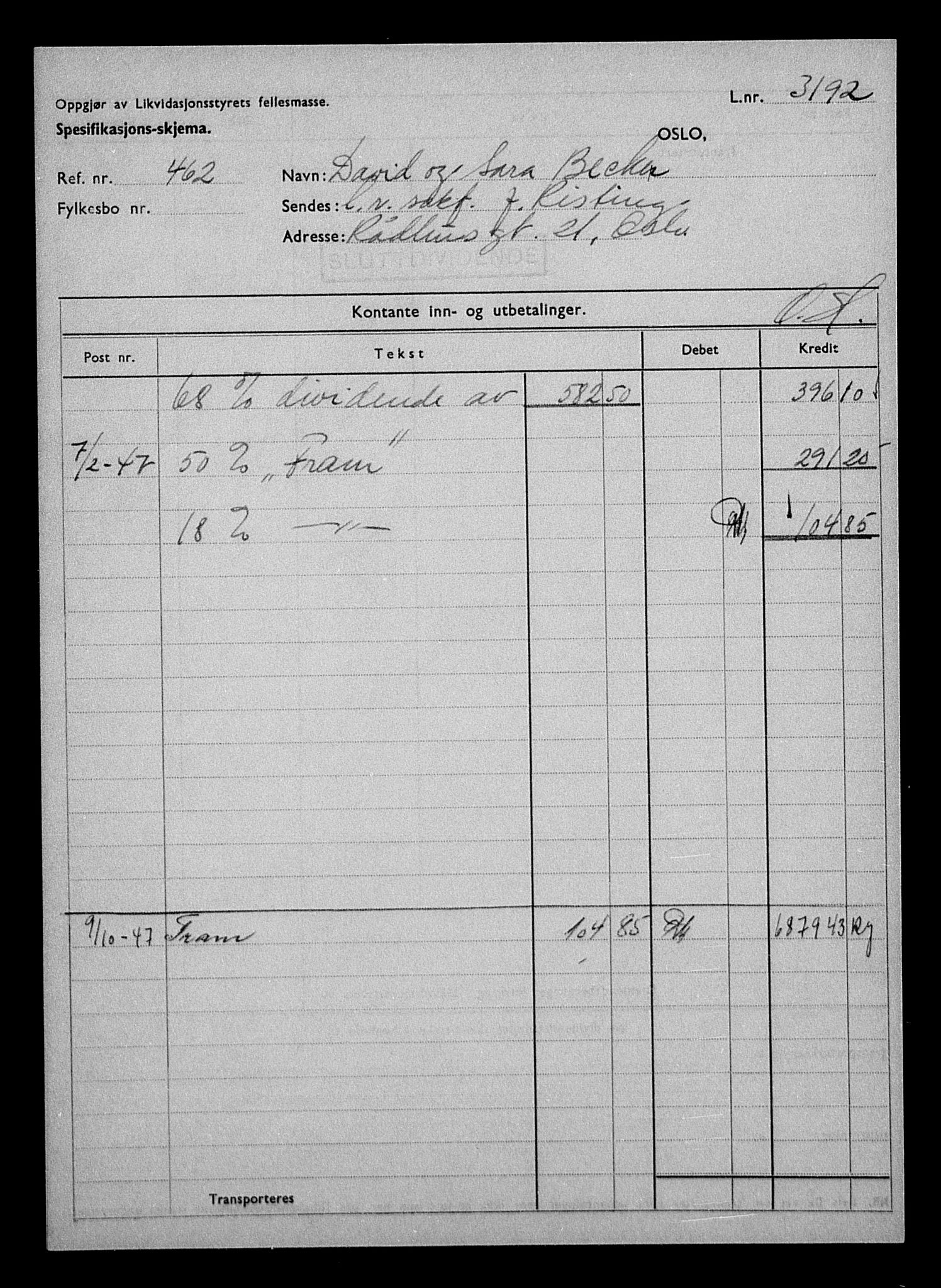 Justisdepartementet, Tilbakeføringskontoret for inndratte formuer, AV/RA-S-1564/H/Hc/Hcc/L0919: --, 1945-1947, p. 5