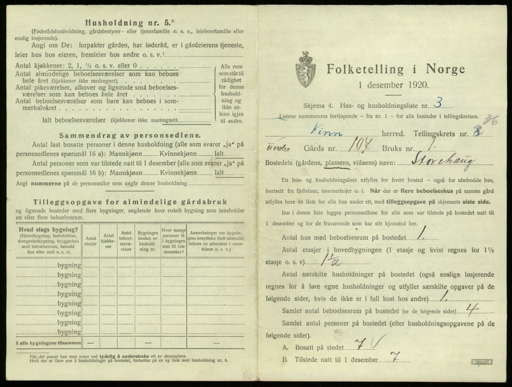 SAB, 1920 census for Kinn, 1920, p. 1739