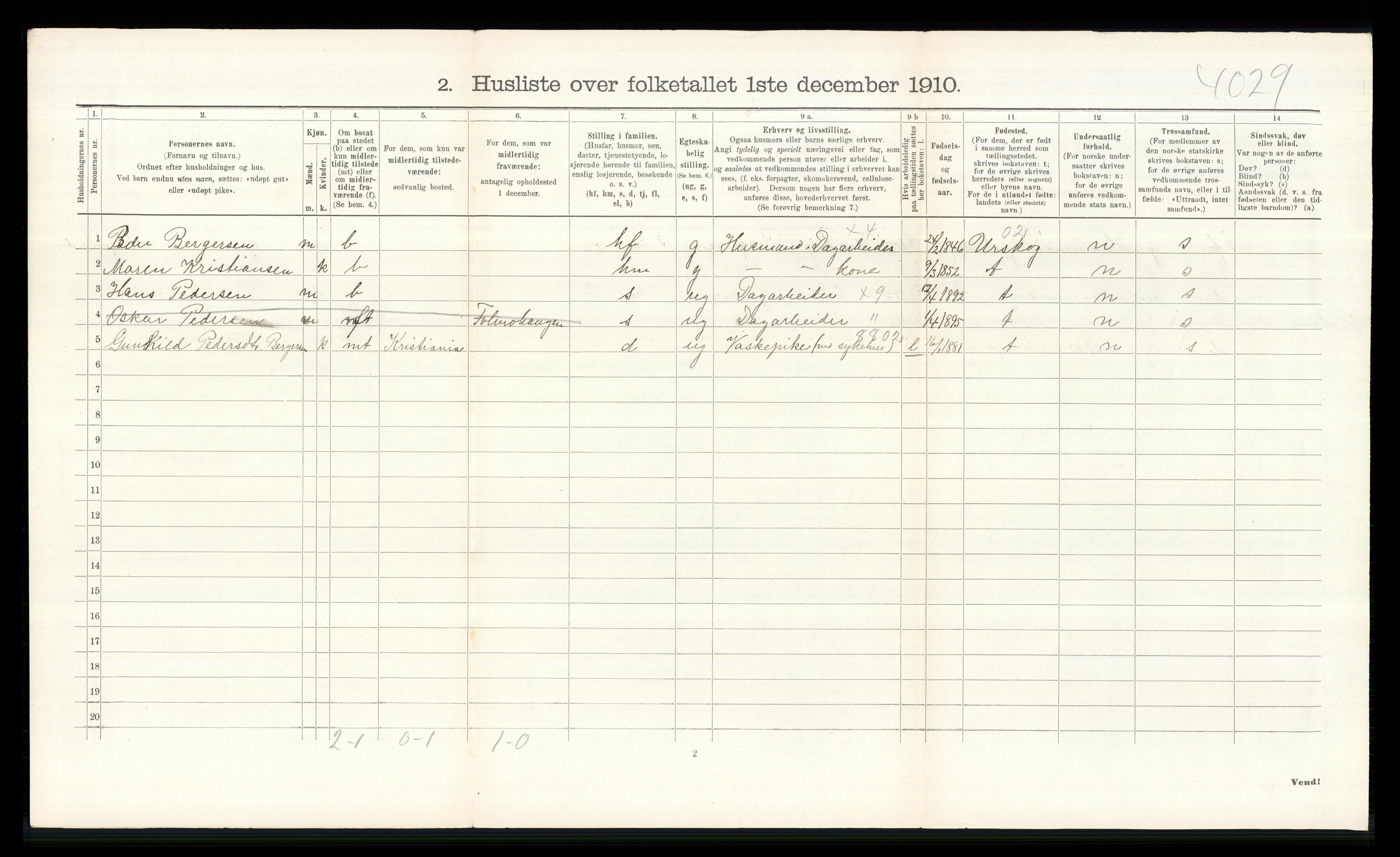 RA, 1910 census for Nes, 1910, p. 2025