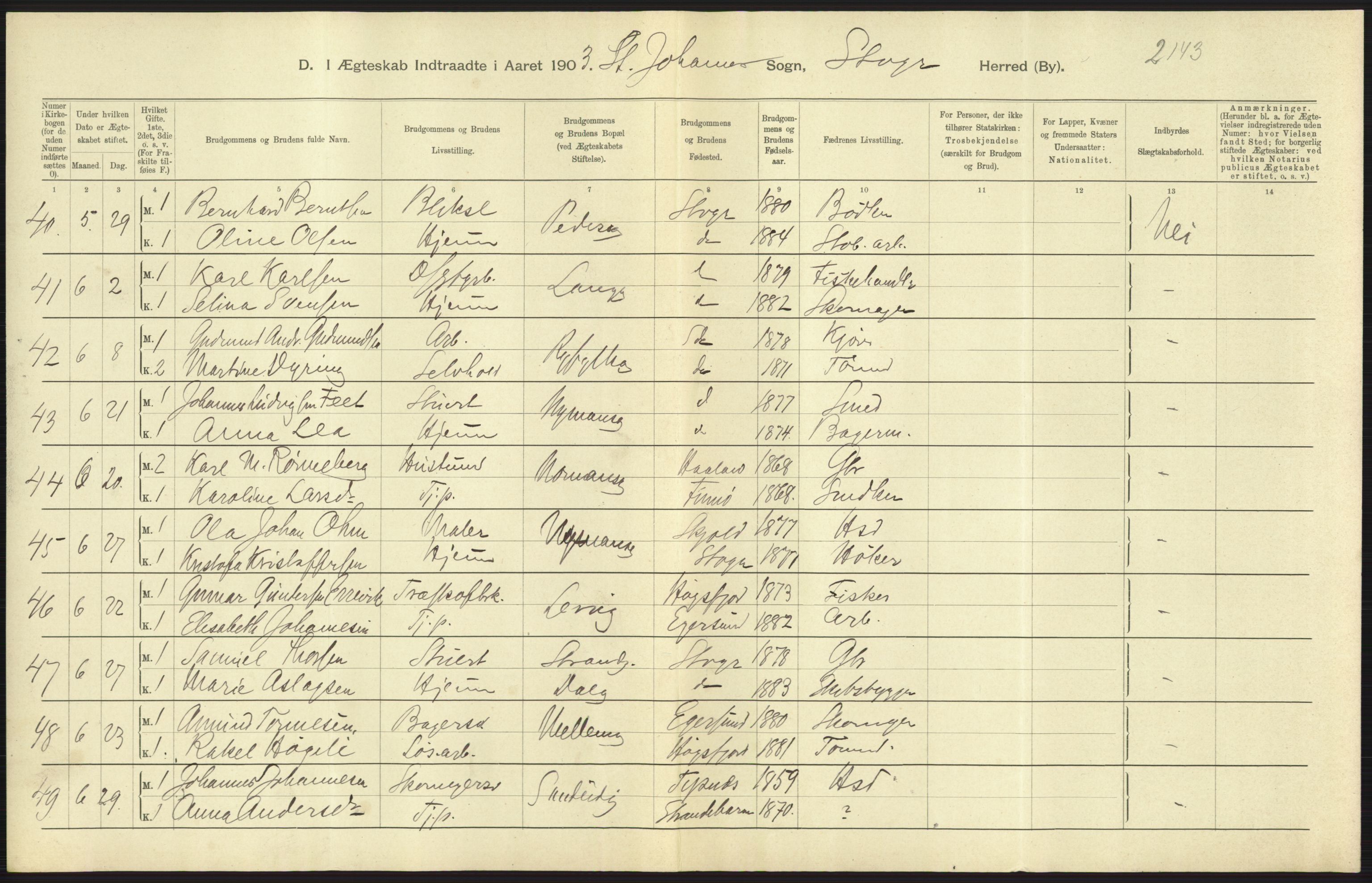 Statistisk sentralbyrå, Sosiodemografiske emner, Befolkning, AV/RA-S-2228/D/Df/Dfa/Dfaa/L0012: Stavanger amt: Fødte, gifte, døde, 1903, p. 591