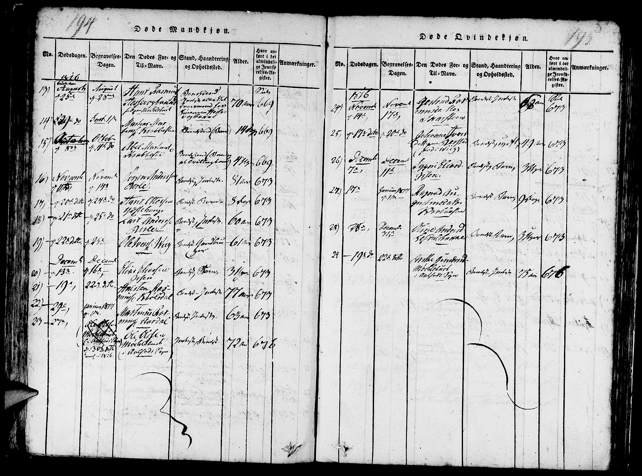 Davik sokneprestembete, AV/SAB-A-79701/H/Haa/Haaa/L0003: Parish register (official) no. A 3, 1816-1830, p. 194-195