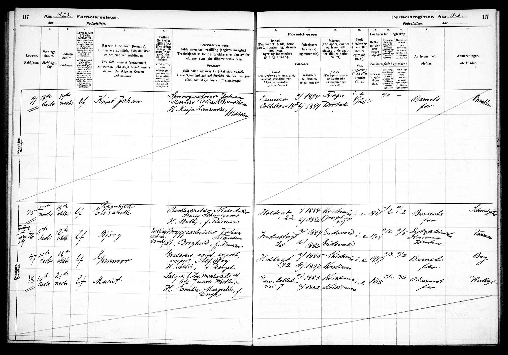 Uranienborg prestekontor Kirkebøker, AV/SAO-A-10877/J/Ja/L0001: Birth register no. 1, 1916-1930, p. 117