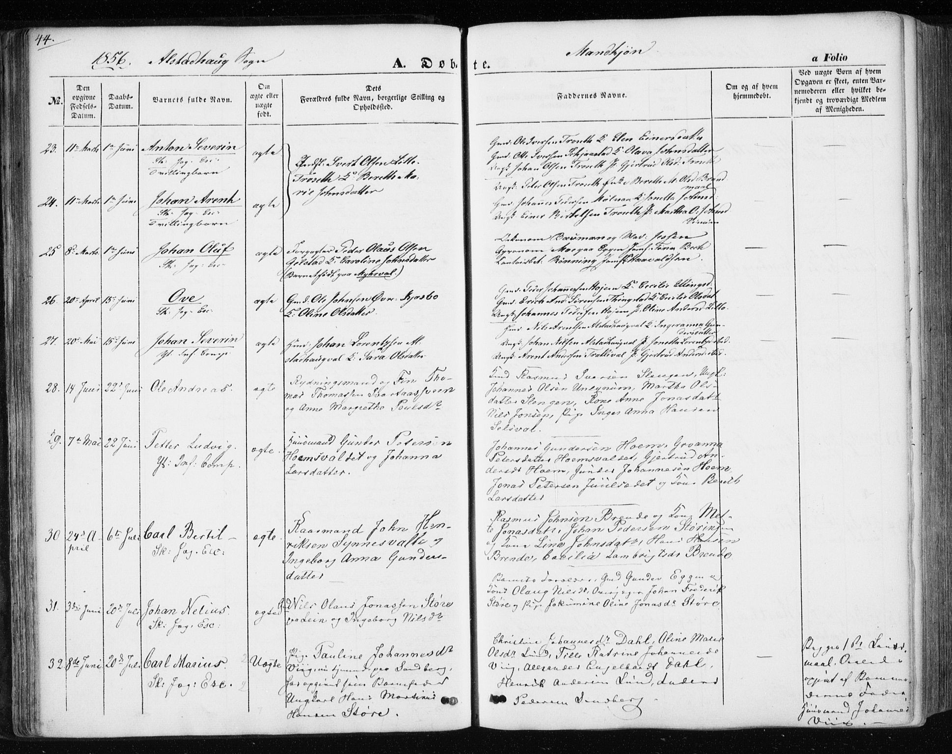 Ministerialprotokoller, klokkerbøker og fødselsregistre - Nord-Trøndelag, SAT/A-1458/717/L0154: Parish register (official) no. 717A07 /1, 1850-1862, p. 44