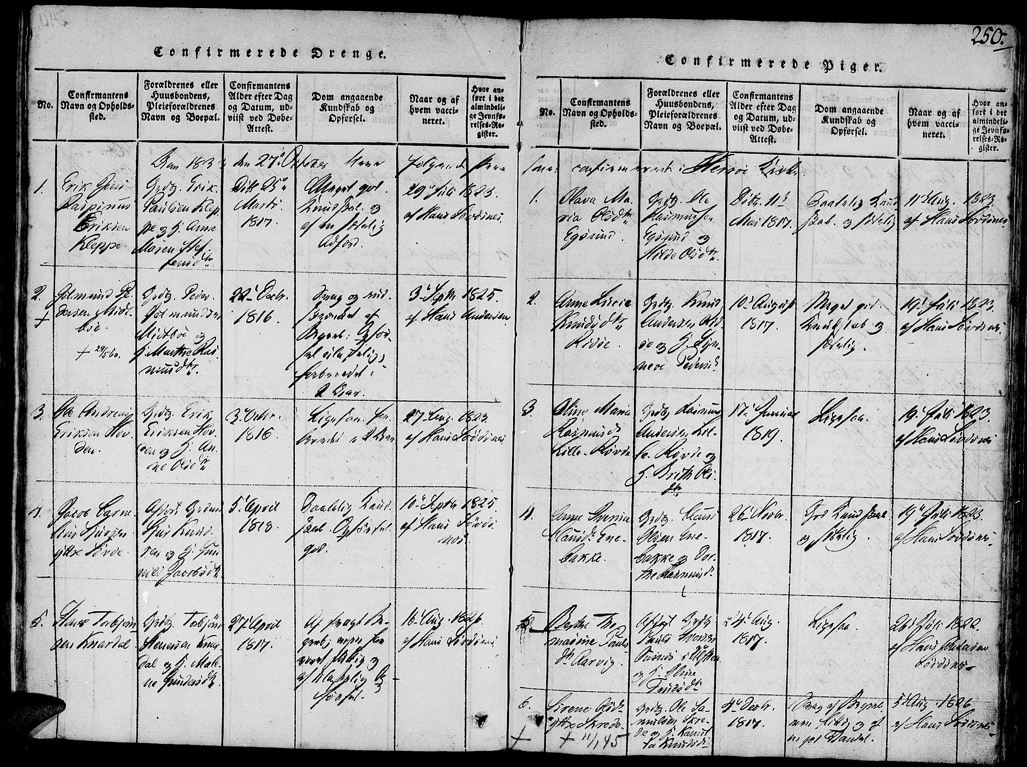 Ministerialprotokoller, klokkerbøker og fødselsregistre - Møre og Romsdal, SAT/A-1454/504/L0054: Parish register (official) no. 504A01, 1816-1861, p. 250