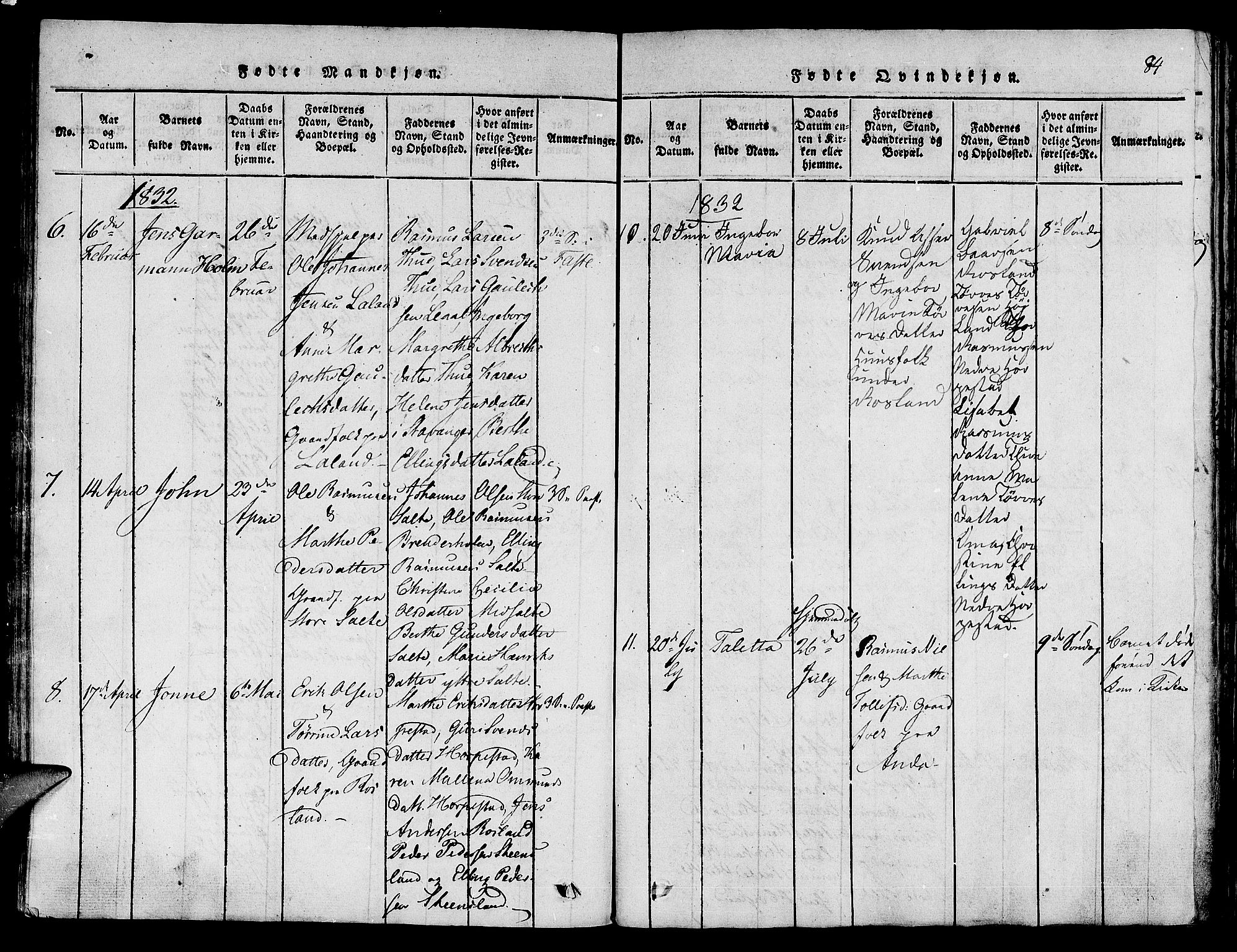 Klepp sokneprestkontor, AV/SAST-A-101803/001/3/30BA/L0002: Parish register (official) no. A 2, 1816-1833, p. 84