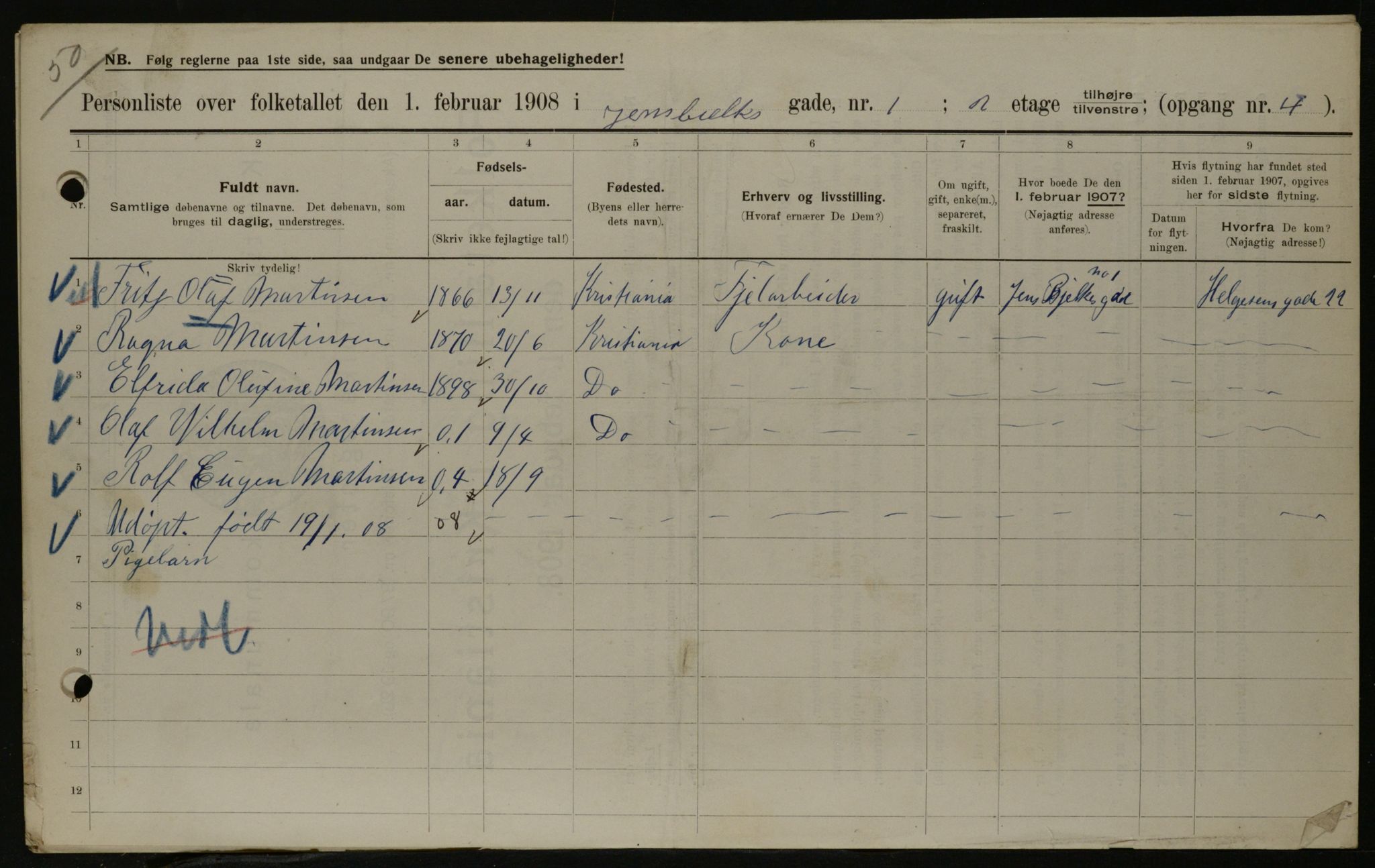 OBA, Municipal Census 1908 for Kristiania, 1908, p. 40652