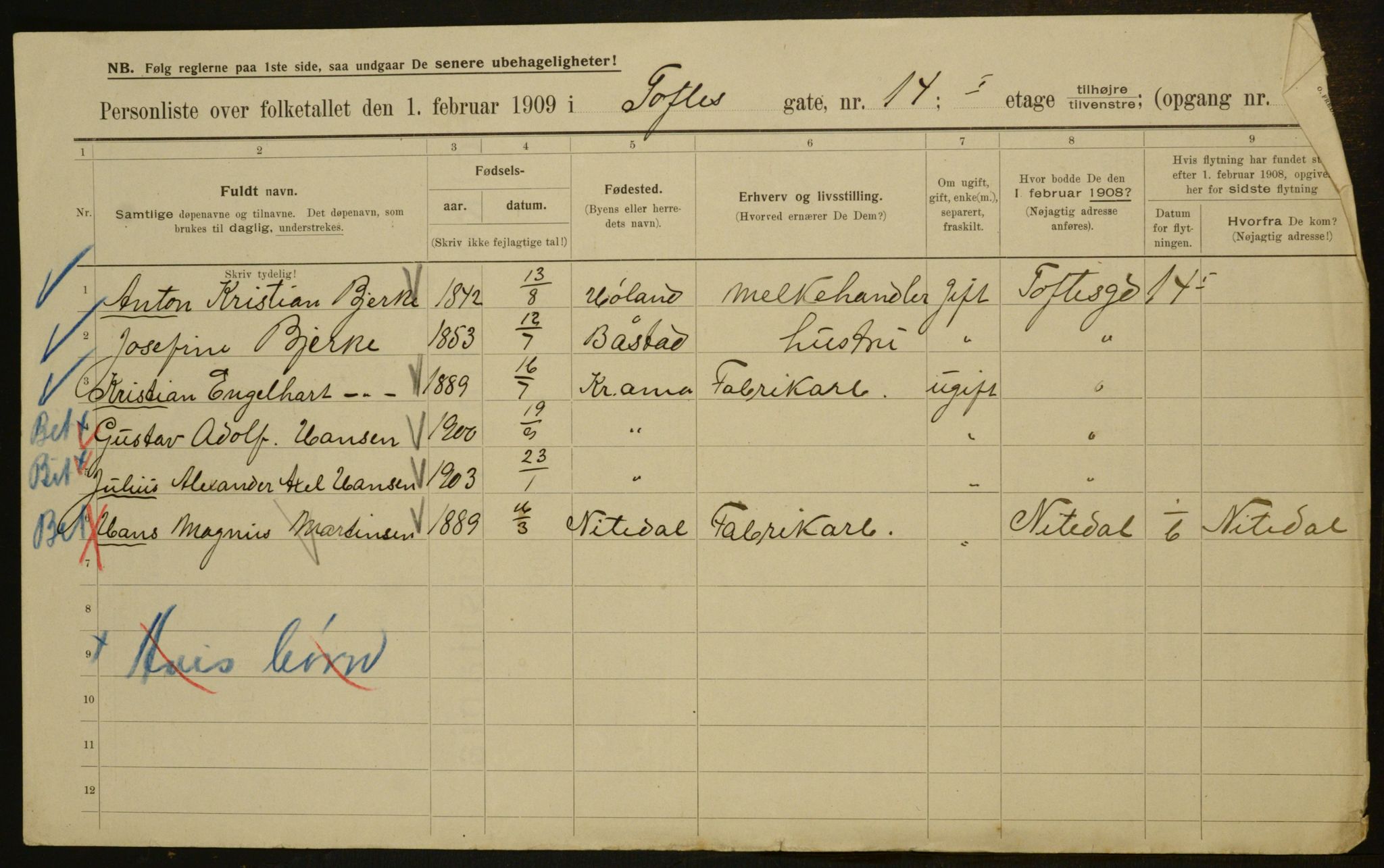 OBA, Municipal Census 1909 for Kristiania, 1909, p. 101089