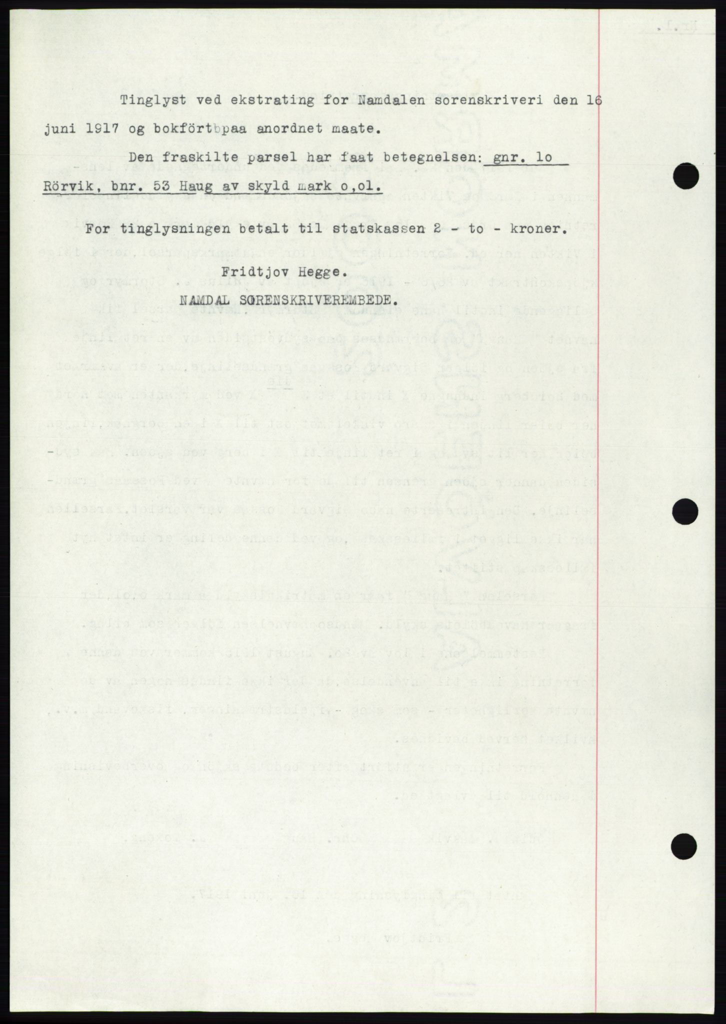 Namdal sorenskriveri, SAT/A-4133/1/2/2C: Mortgage book no. -, 1916-1921, Deed date: 16.06.1917