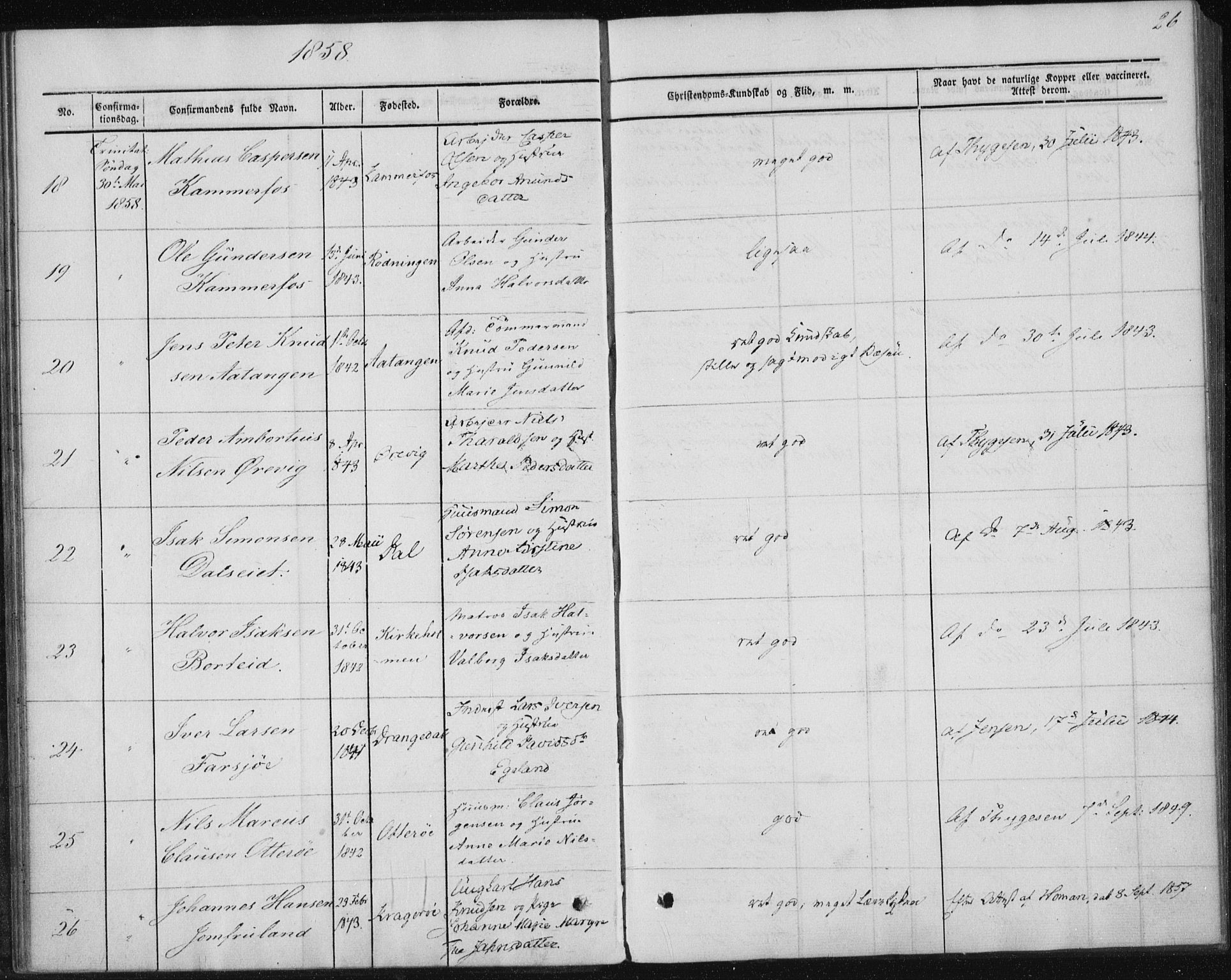 Sannidal kirkebøker, AV/SAKO-A-296/F/Fa/L0009: Parish register (official) no. 9, 1855-1873, p. 26