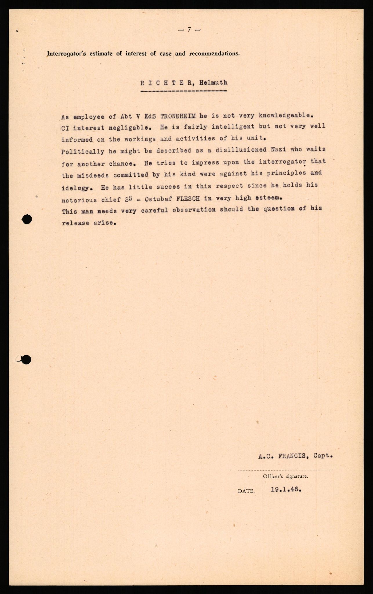 Forsvaret, Forsvarets overkommando II, RA/RAFA-3915/D/Db/L0027: CI Questionaires. Tyske okkupasjonsstyrker i Norge. Tyskere., 1945-1946, p. 339