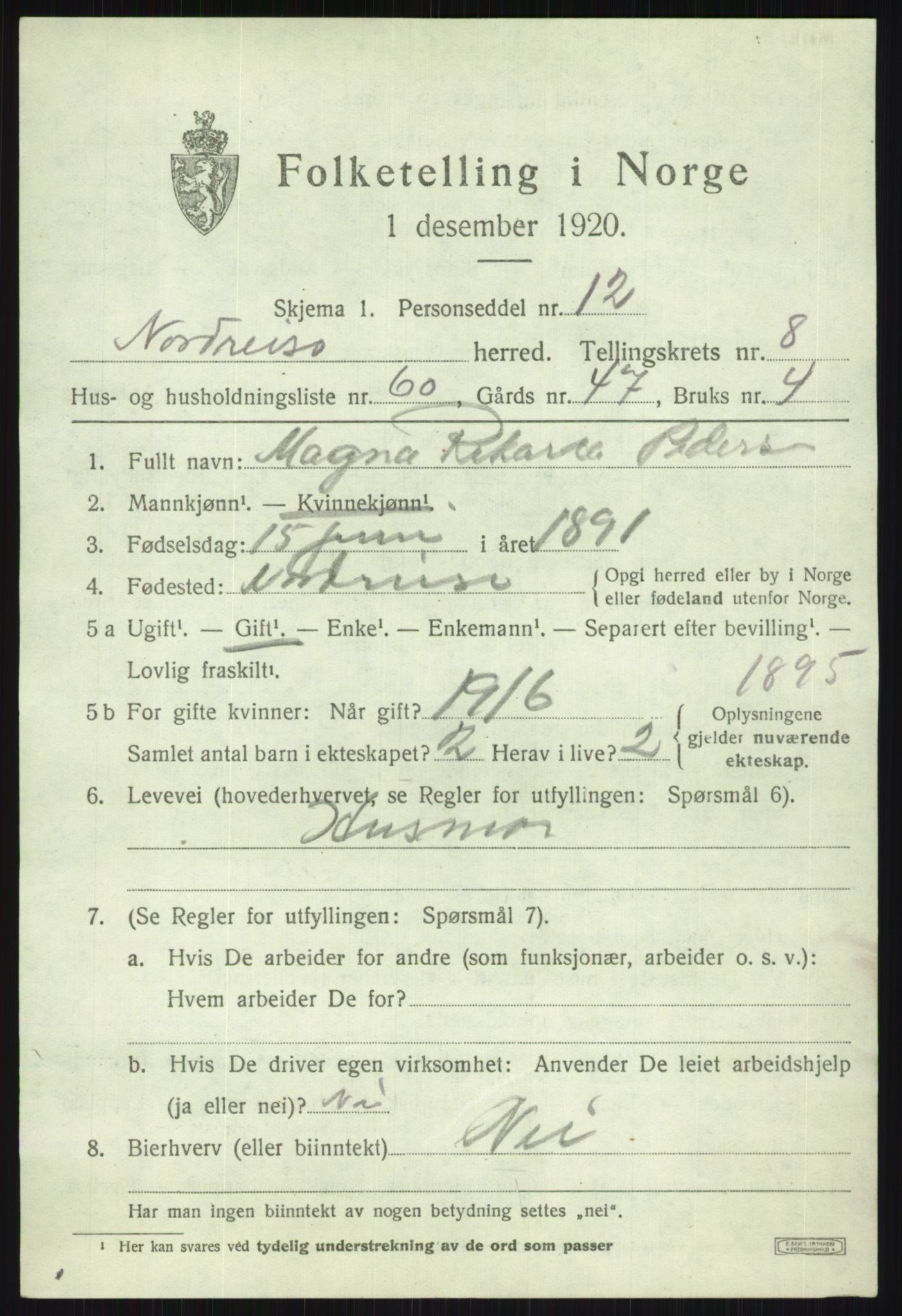 SATØ, 1920 census for Nordreisa, 1920, p. 3949