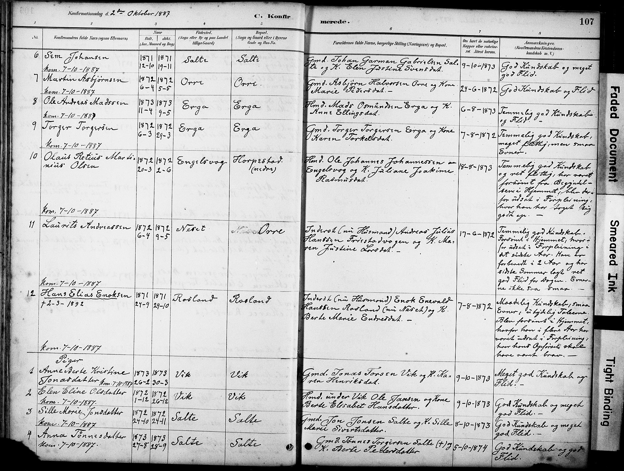 Klepp sokneprestkontor, SAST/A-101803/001/3/30BA/L0007: Parish register (official) no. A 8, 1886-1912, p. 107