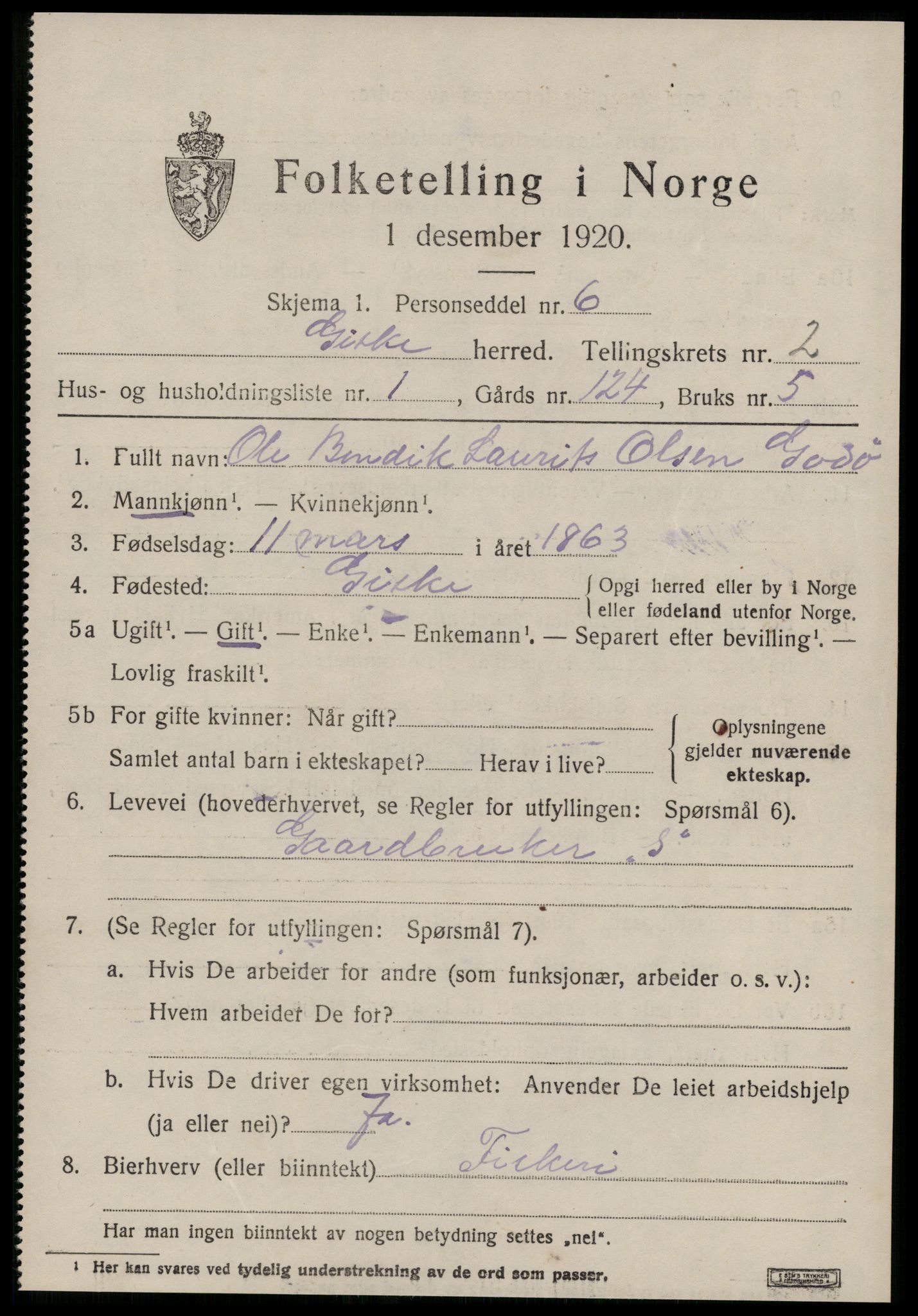 SAT, 1920 census for Giske, 1920, p. 872