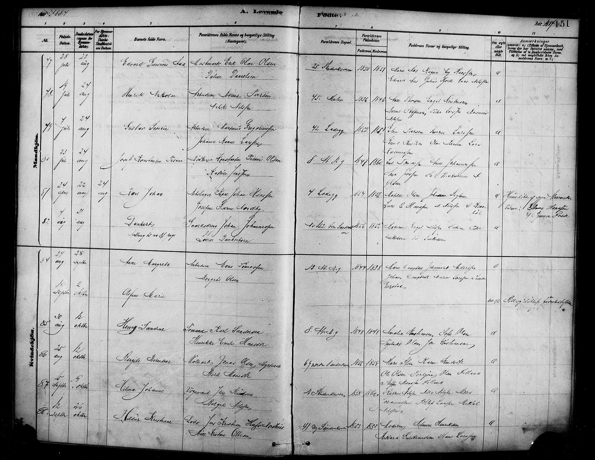 Sandviken Sokneprestembete, AV/SAB-A-77601/H/Ha/L0004: Parish register (official) no. B 1, 1878-1891, p. 151