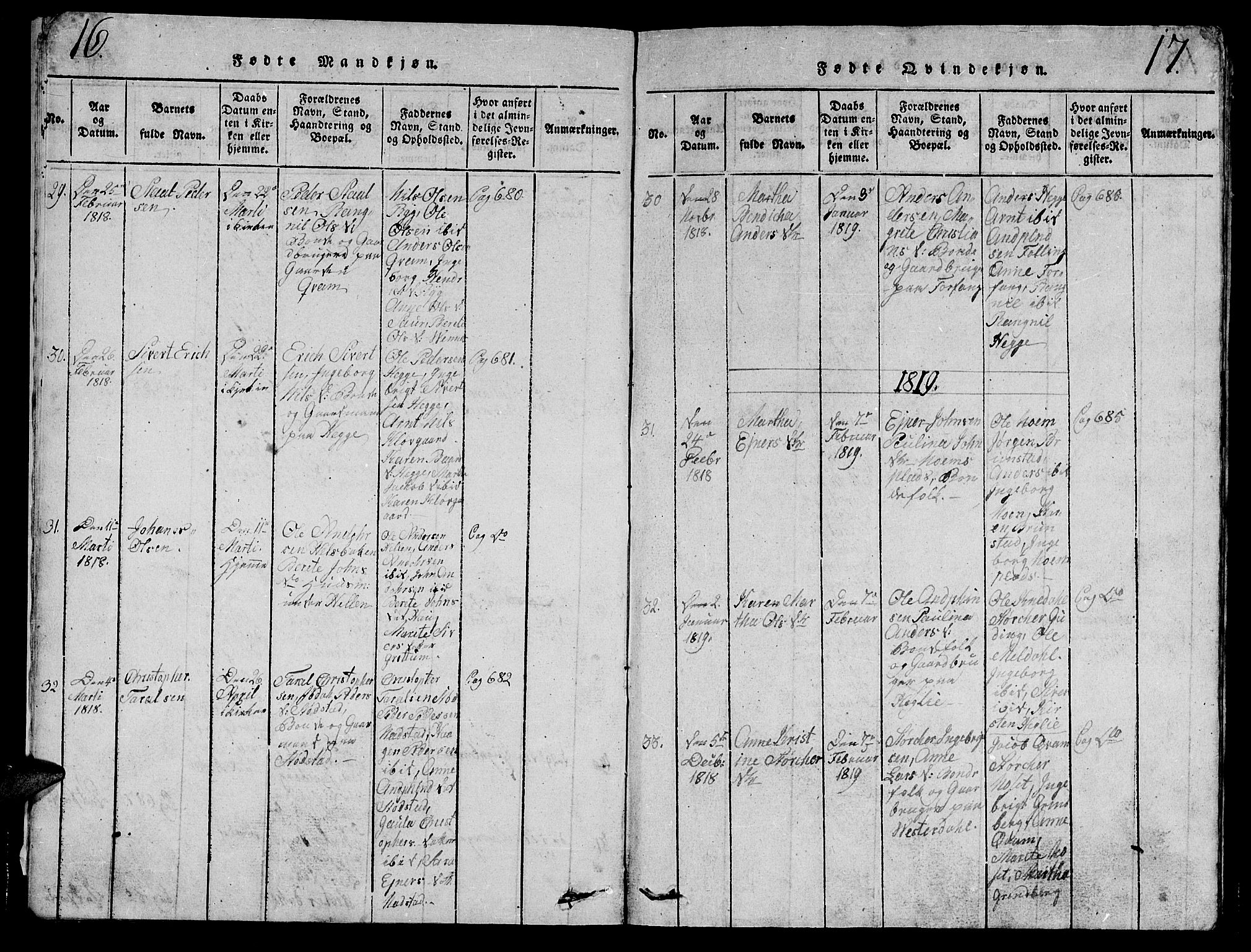 Ministerialprotokoller, klokkerbøker og fødselsregistre - Nord-Trøndelag, SAT/A-1458/747/L0459: Parish register (copy) no. 747C01, 1816-1842, p. 16-17
