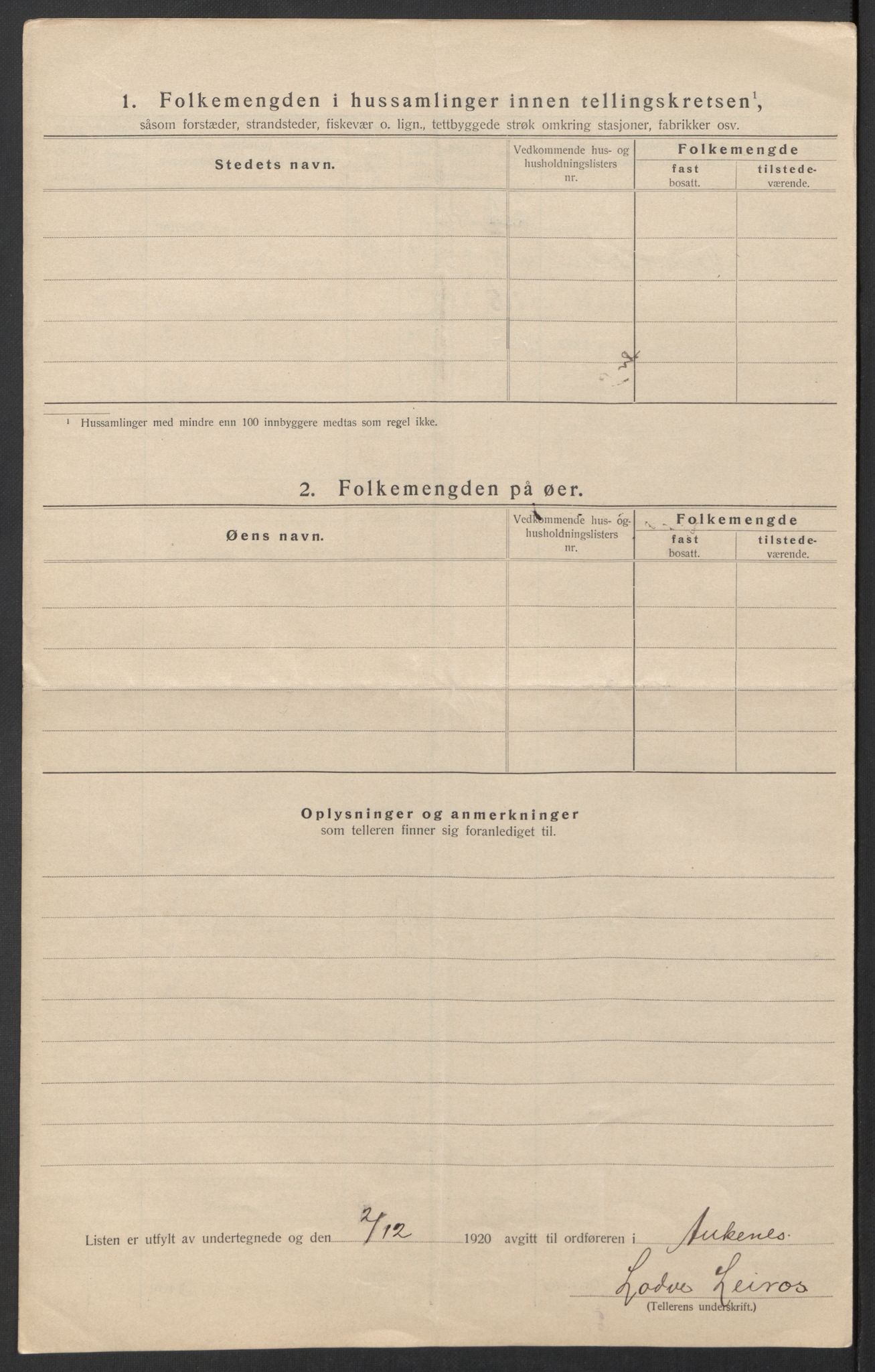 SAT, 1920 census for Ankenes, 1920, p. 51