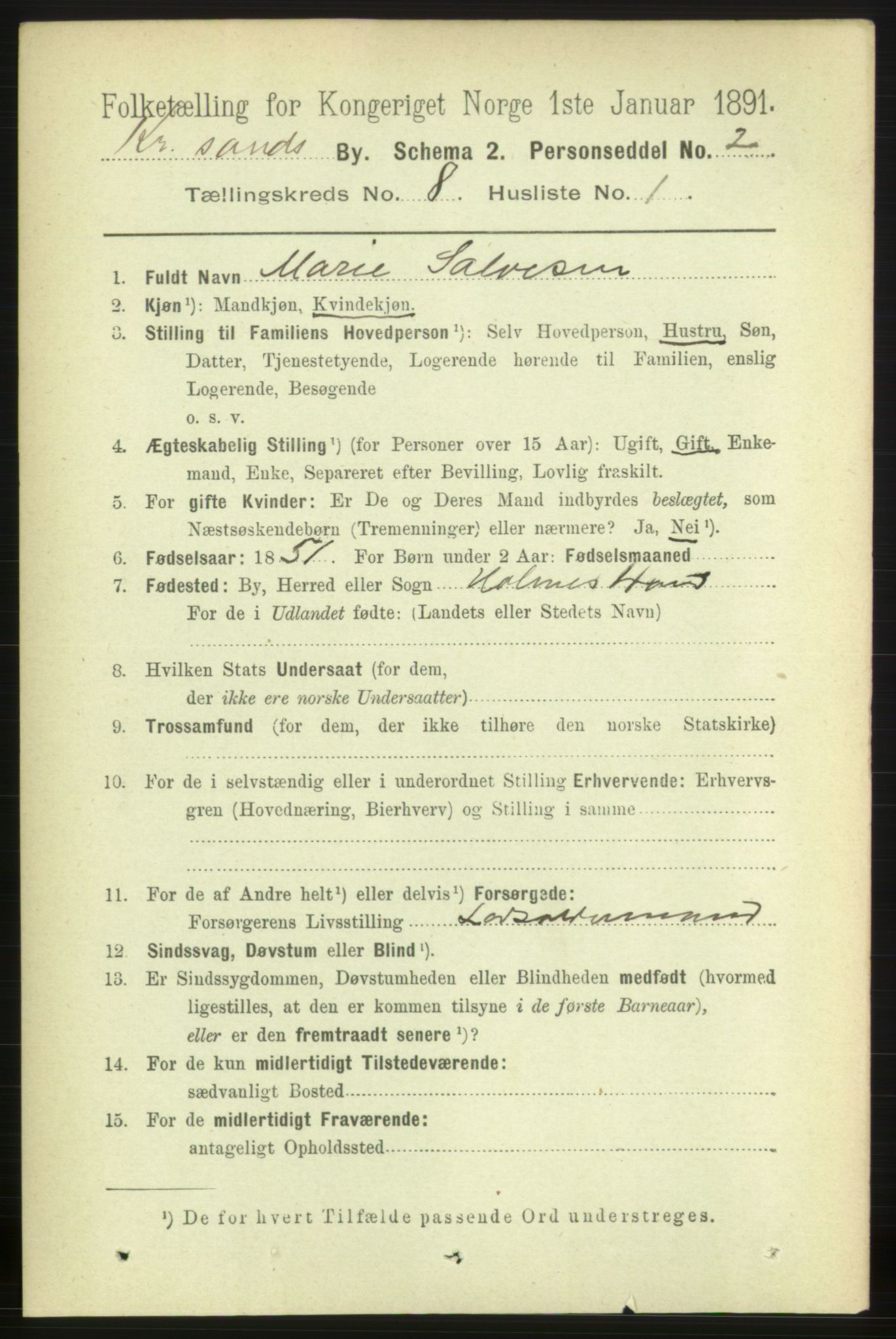 RA, 1891 census for 1001 Kristiansand, 1891, p. 4789