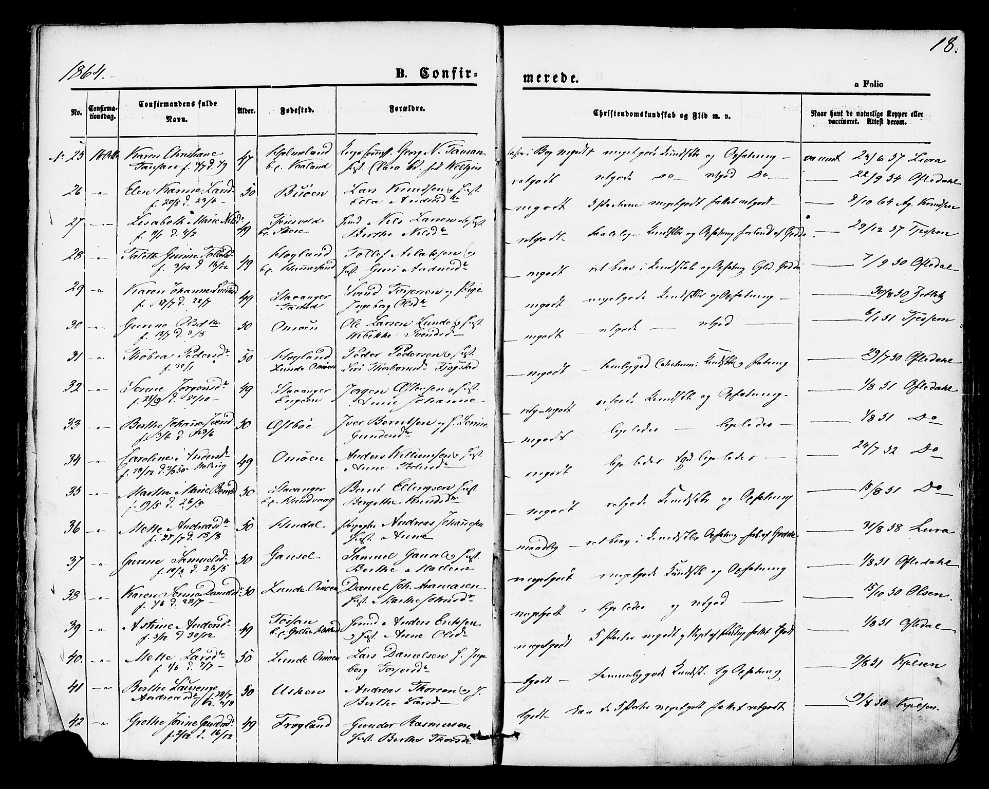 Hetland sokneprestkontor, AV/SAST-A-101826/30/30BA/L0004: Parish register (official) no. A 4, 1862-1881, p. 18