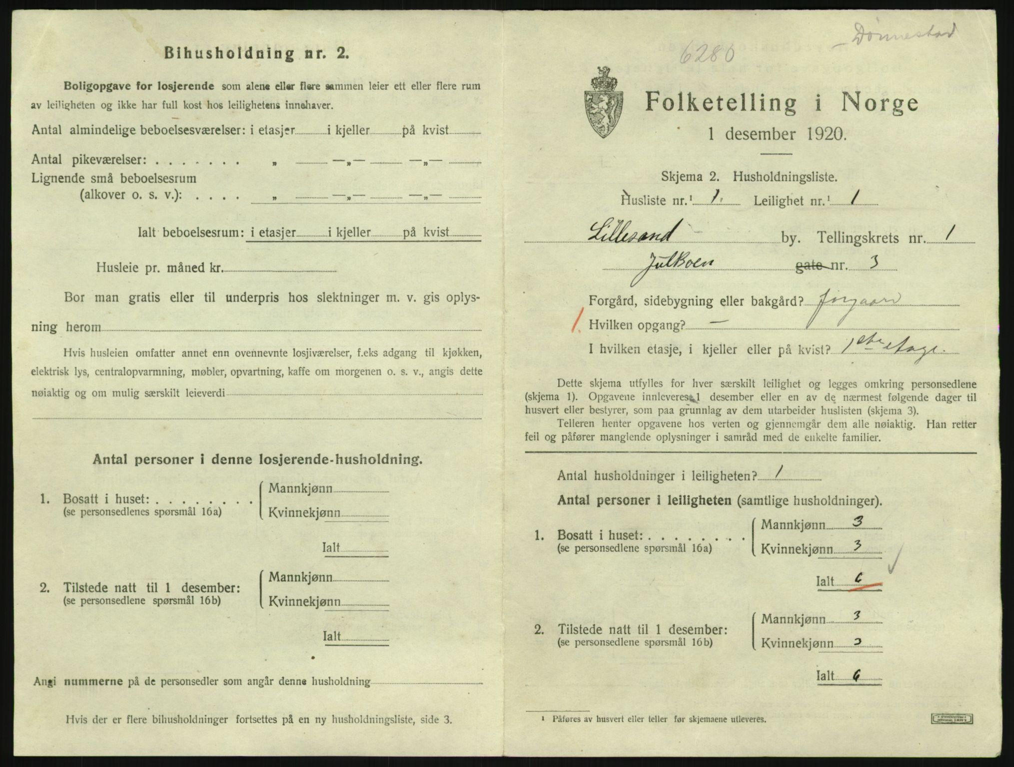 SAK, 1920 census for Lillesand, 1920, p. 489