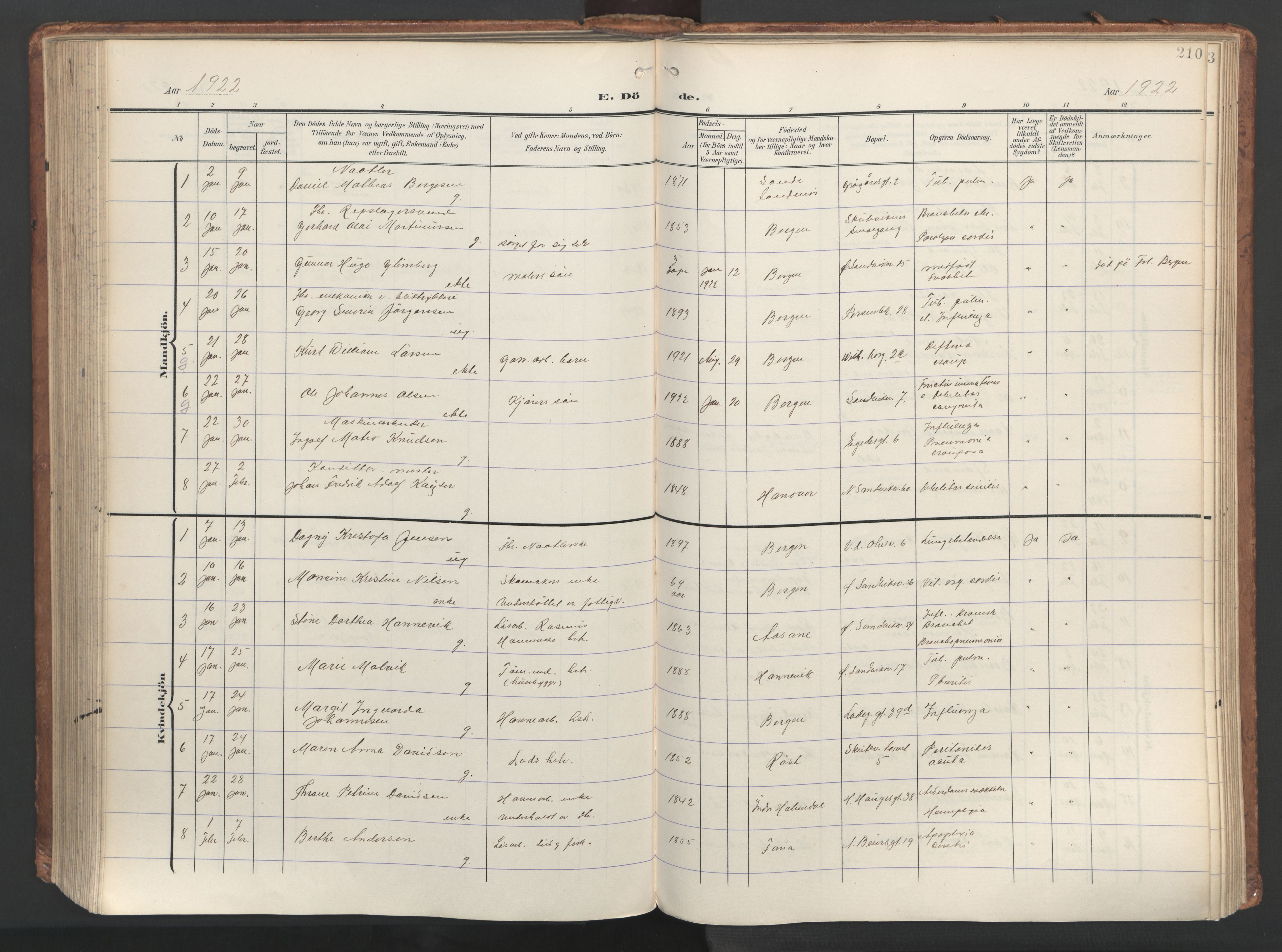 Sandviken Sokneprestembete, AV/SAB-A-77601/H/Ha/L0019: Parish register (official) no. E 2, 1905-1933, p. 210