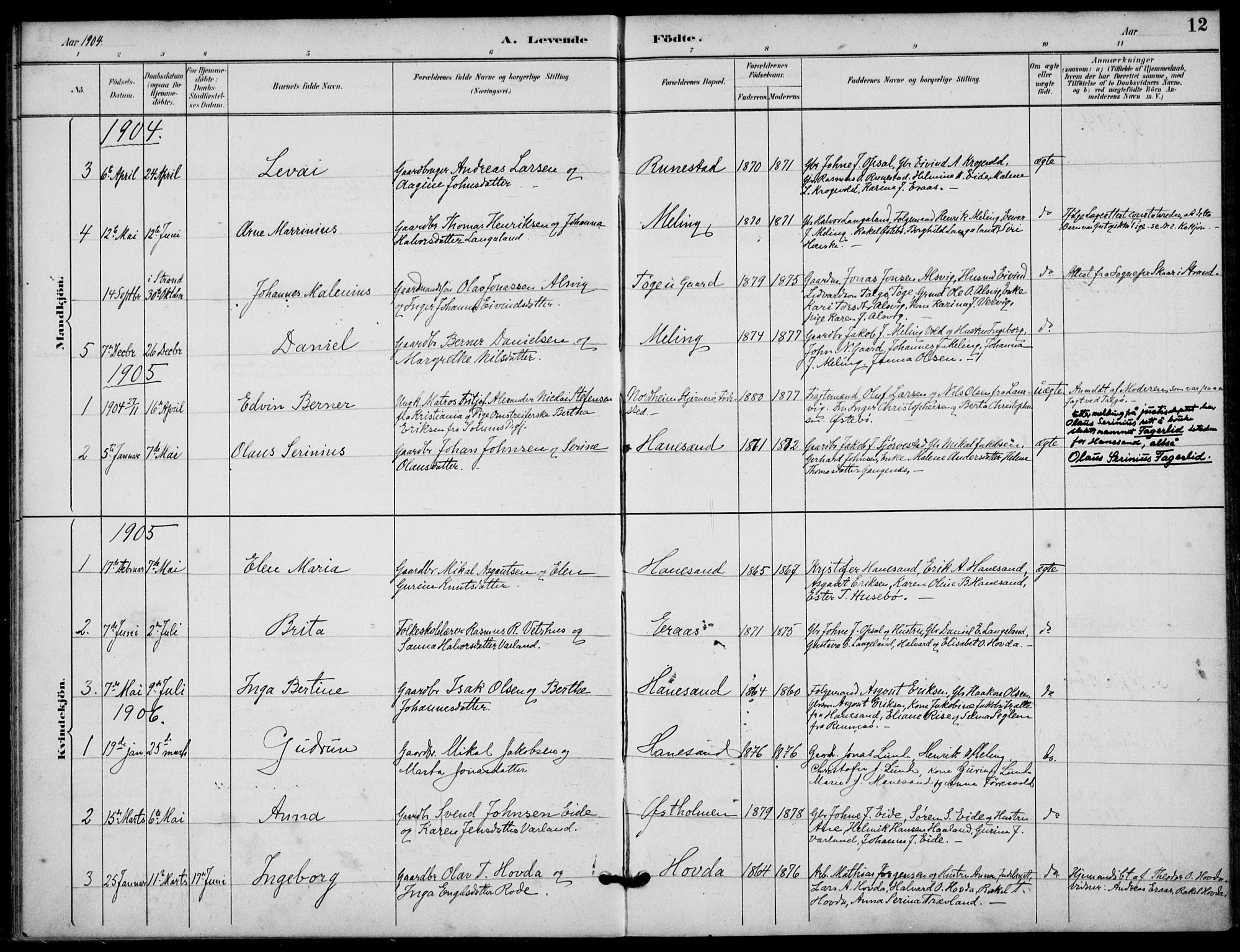 Finnøy sokneprestkontor, AV/SAST-A-101825/H/Ha/Haa/L0012: Parish register (official) no. A 12, 1889-1917, p. 12