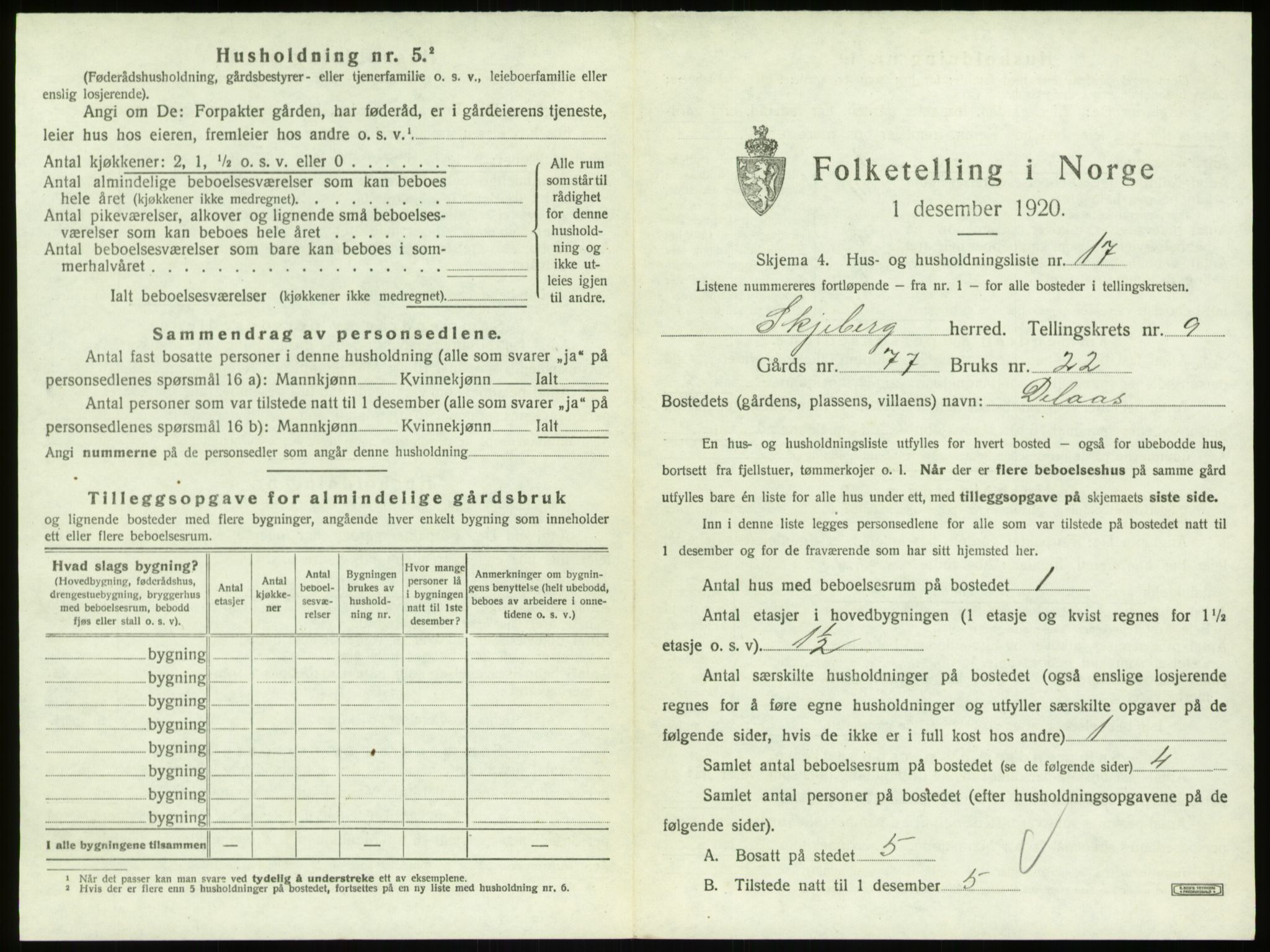 SAO, 1920 census for Skjeberg, 1920, p. 1333