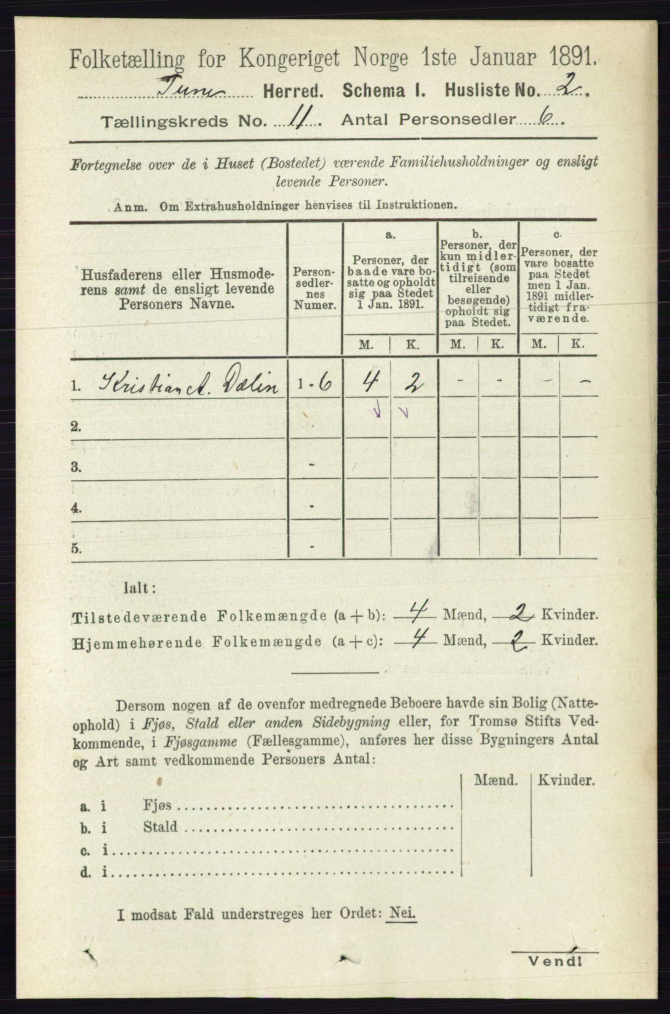 RA, 1891 census for 0130 Tune, 1891, p. 6901