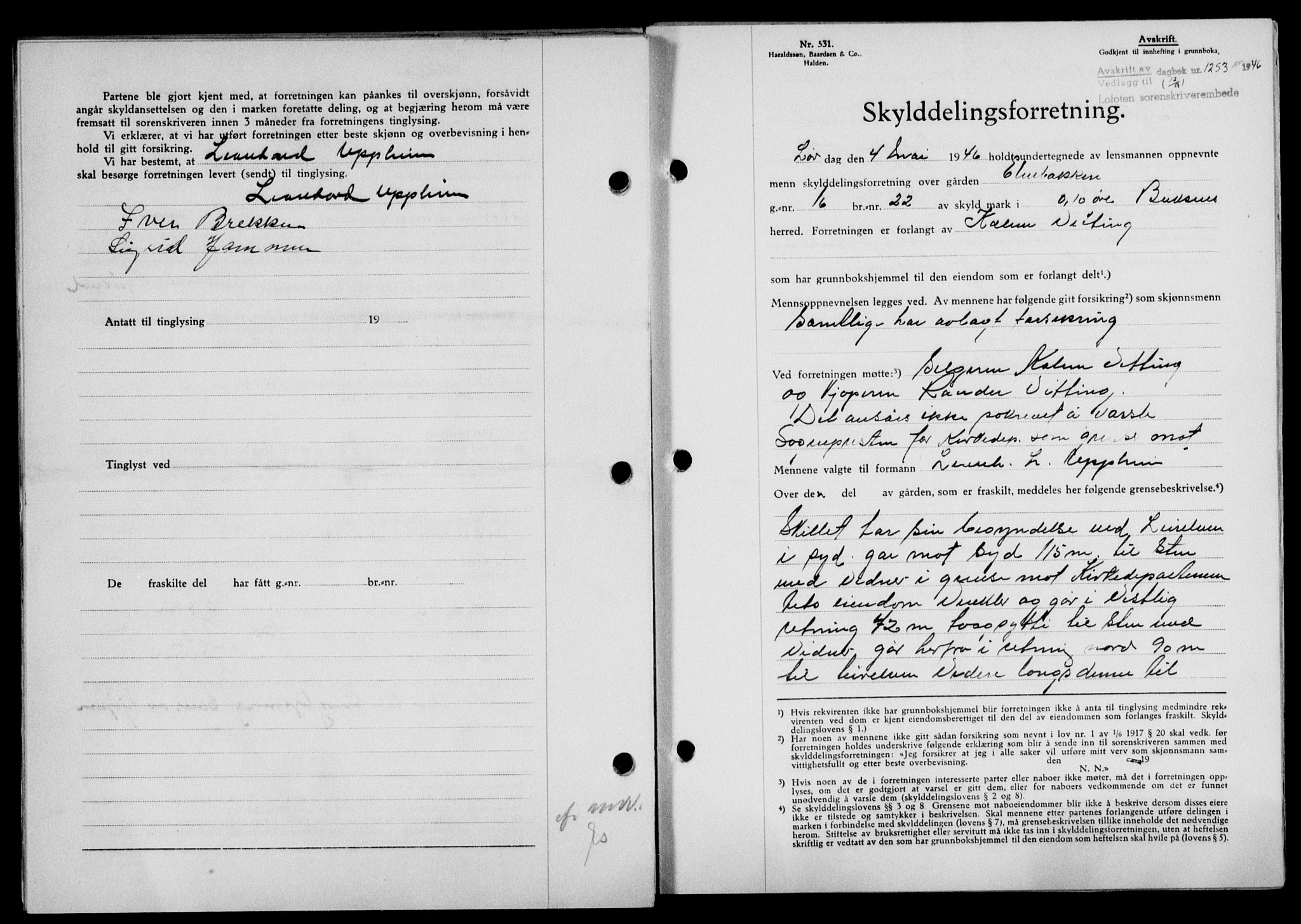 Lofoten sorenskriveri, SAT/A-0017/1/2/2C/L0014a: Mortgage book no. 14a, 1946-1946, Diary no: : 1253/1946