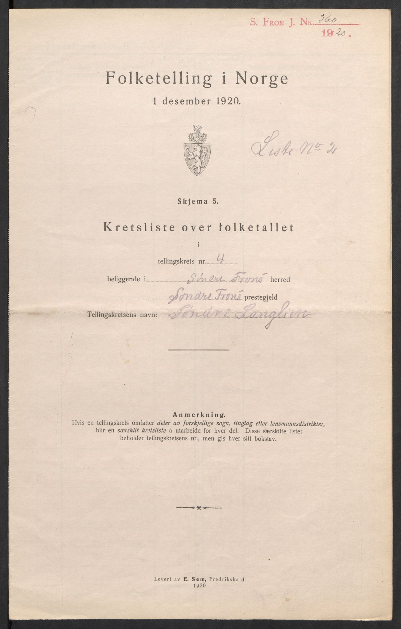 SAH, 1920 census for Sør-Fron, 1920, p. 21