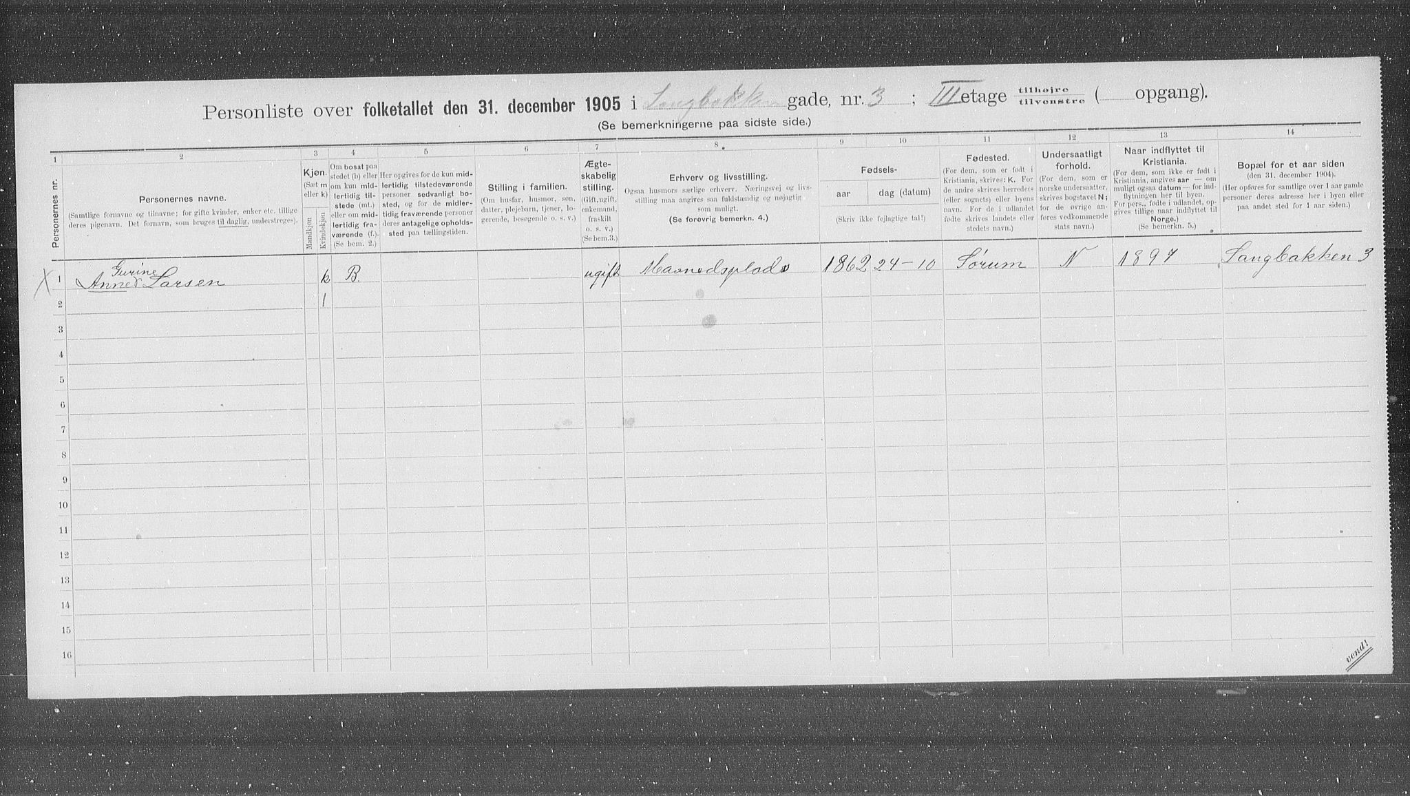 OBA, Municipal Census 1905 for Kristiania, 1905, p. 29566