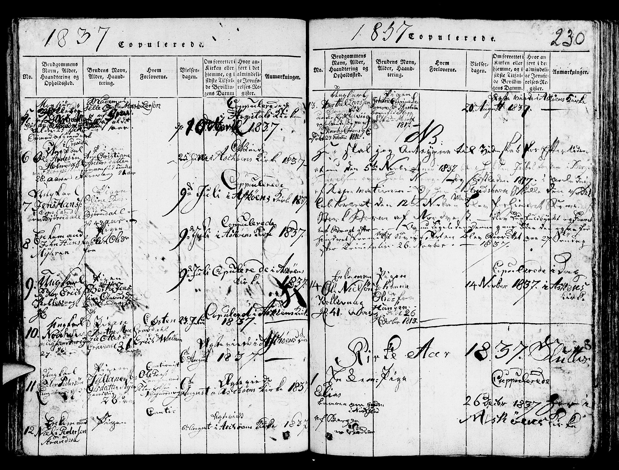 Askøy Sokneprestembete, SAB/A-74101/H/Ha/Hab/Haba/L0002: Parish register (copy) no. A 2, 1815-1846, p. 230
