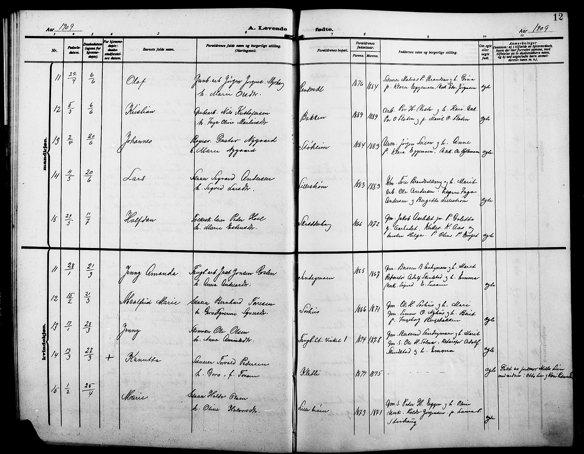 Alvdal prestekontor, AV/SAH-PREST-060/H/Ha/Hab/L0005: Parish register (copy) no. 5, 1908-1923, p. 12