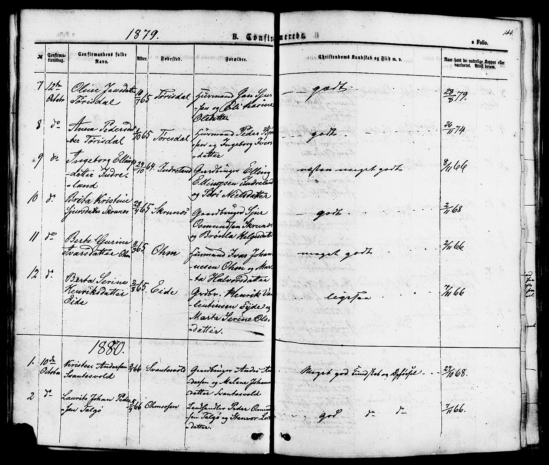 Skjold sokneprestkontor, AV/SAST-A-101847/H/Ha/Haa/L0007: Parish register (official) no. A 7, 1857-1882, p. 144