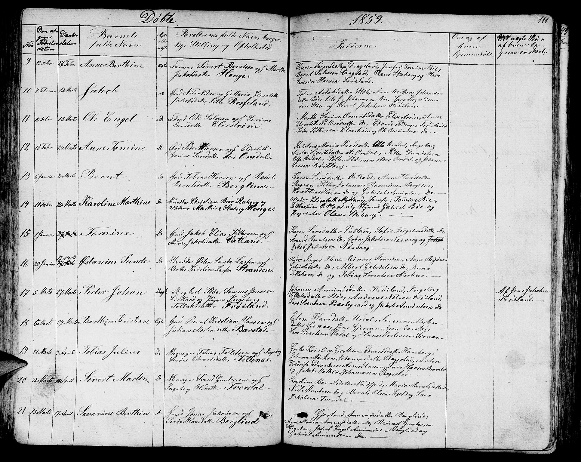 Sokndal sokneprestkontor, AV/SAST-A-101808: Parish register (copy) no. B 2, 1849-1865, p. 111