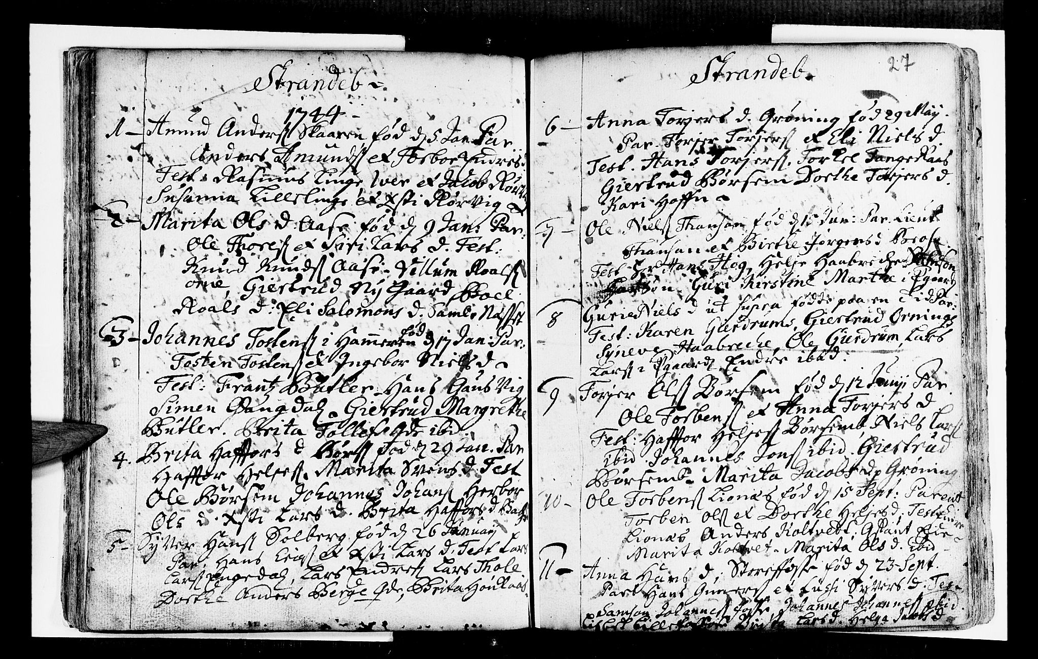 Strandebarm sokneprestembete, SAB/A-78401/H/Haa: Parish register (official) no. A 2 /1, 1727-1750, p. 27
