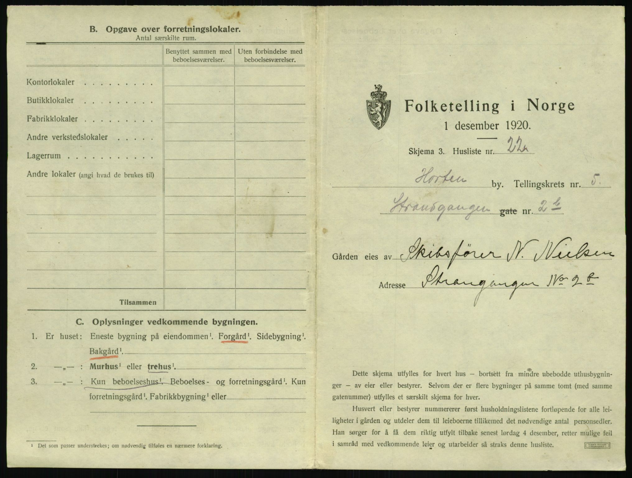 SAKO, 1920 census for Horten, 1920, p. 1581
