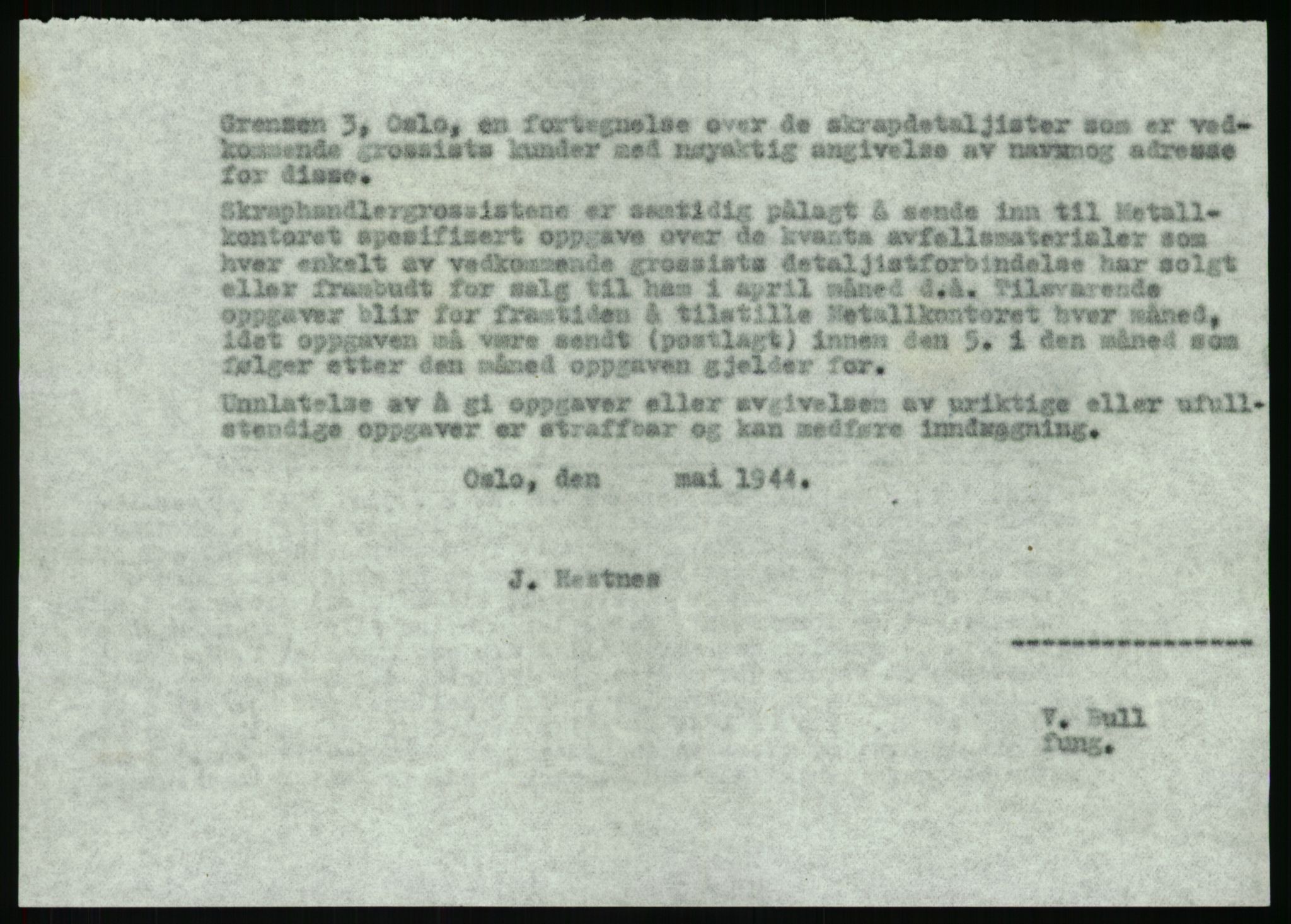 Direktoratet for industriforsyning, Sekretariatet, AV/RA-S-4153/D/Df/L0054: 9. Metallkontoret, 1940-1945, p. 1806