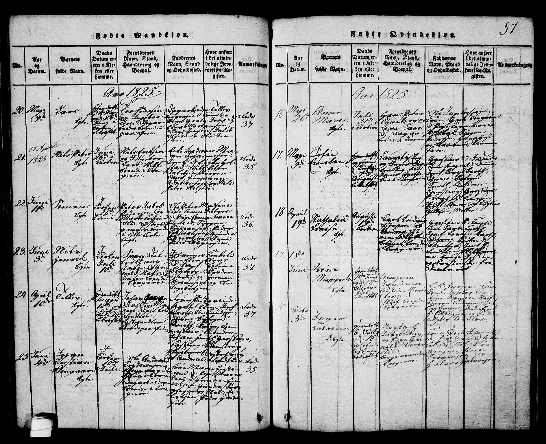 Kragerø kirkebøker, AV/SAKO-A-278/G/Ga/L0002: Parish register (copy) no. 2, 1814-1831, p. 57