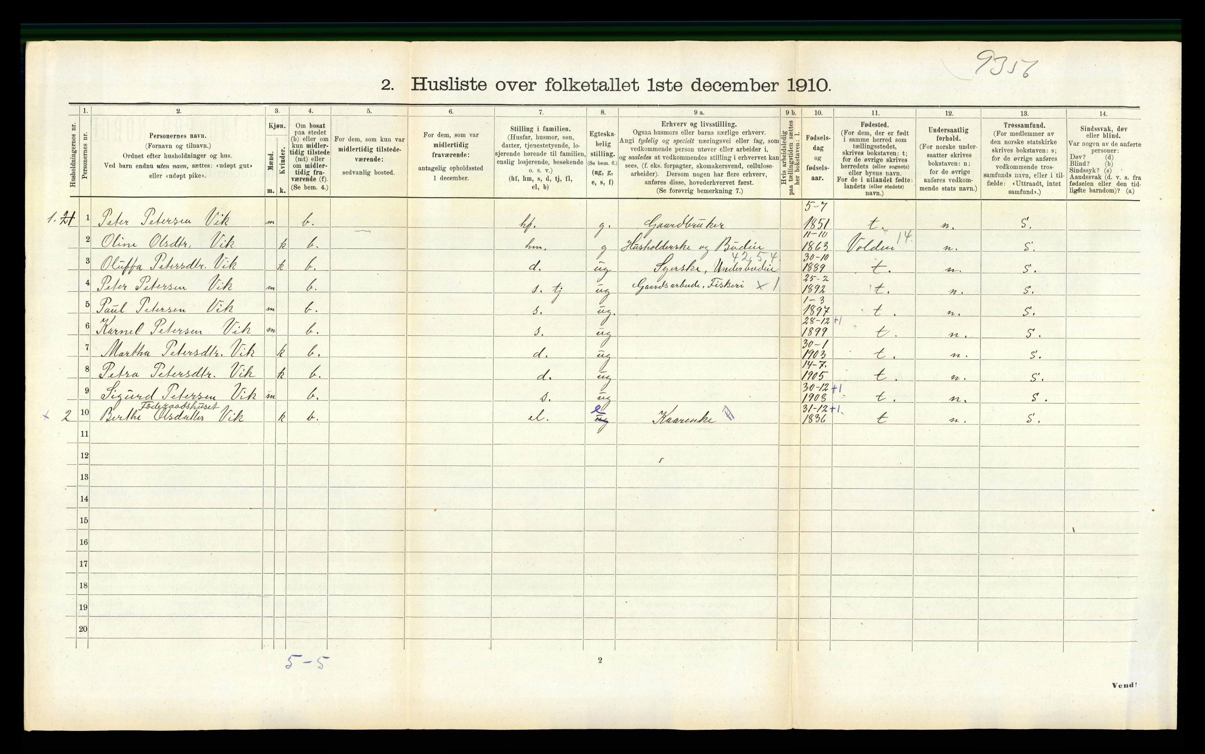 RA, 1910 census for Vanylven, 1910, p. 948