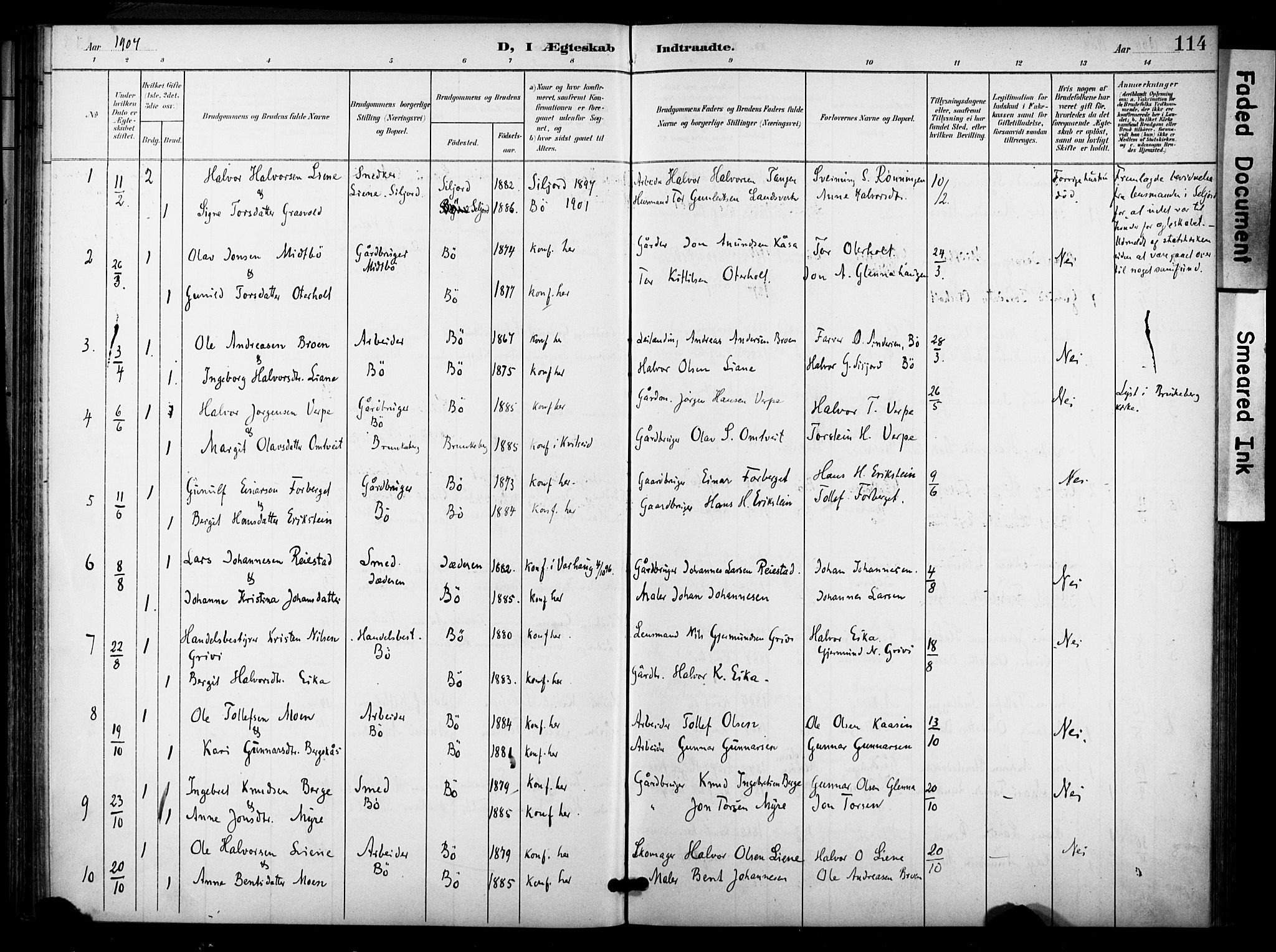Bø kirkebøker, SAKO/A-257/F/Fa/L0012: Parish register (official) no. 12, 1900-1908, p. 114