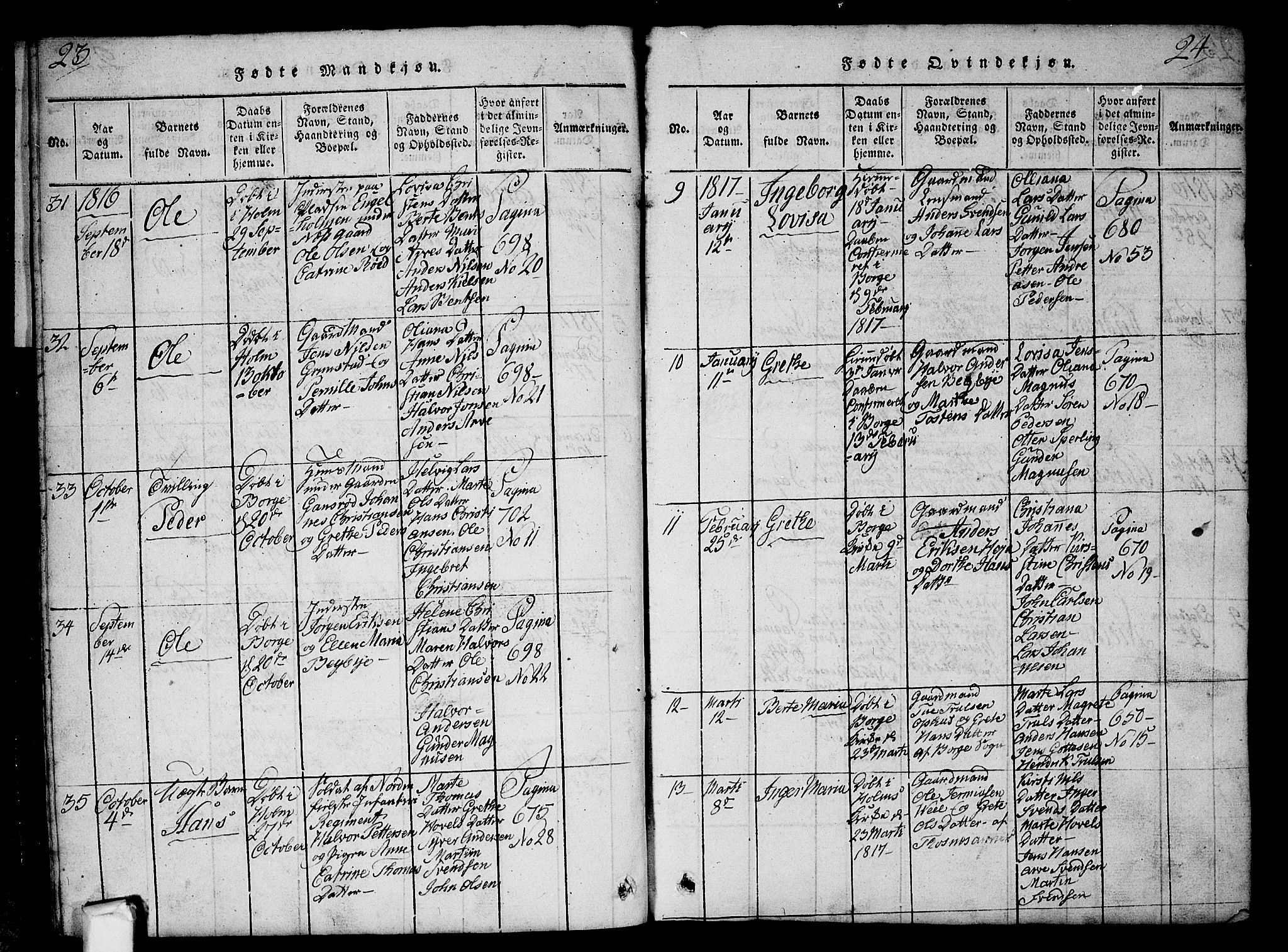 Borge prestekontor Kirkebøker, SAO/A-10903/G/Ga/L0001: Parish register (copy) no.  I 1, 1815-1835, p. 23-24