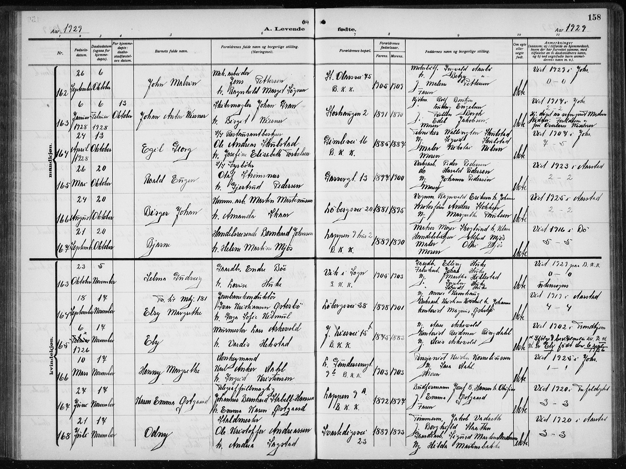 Årstad Sokneprestembete, AV/SAB-A-79301/H/Hab/L0005: Parish register (copy) no. A 5, 1924-1934, p. 158