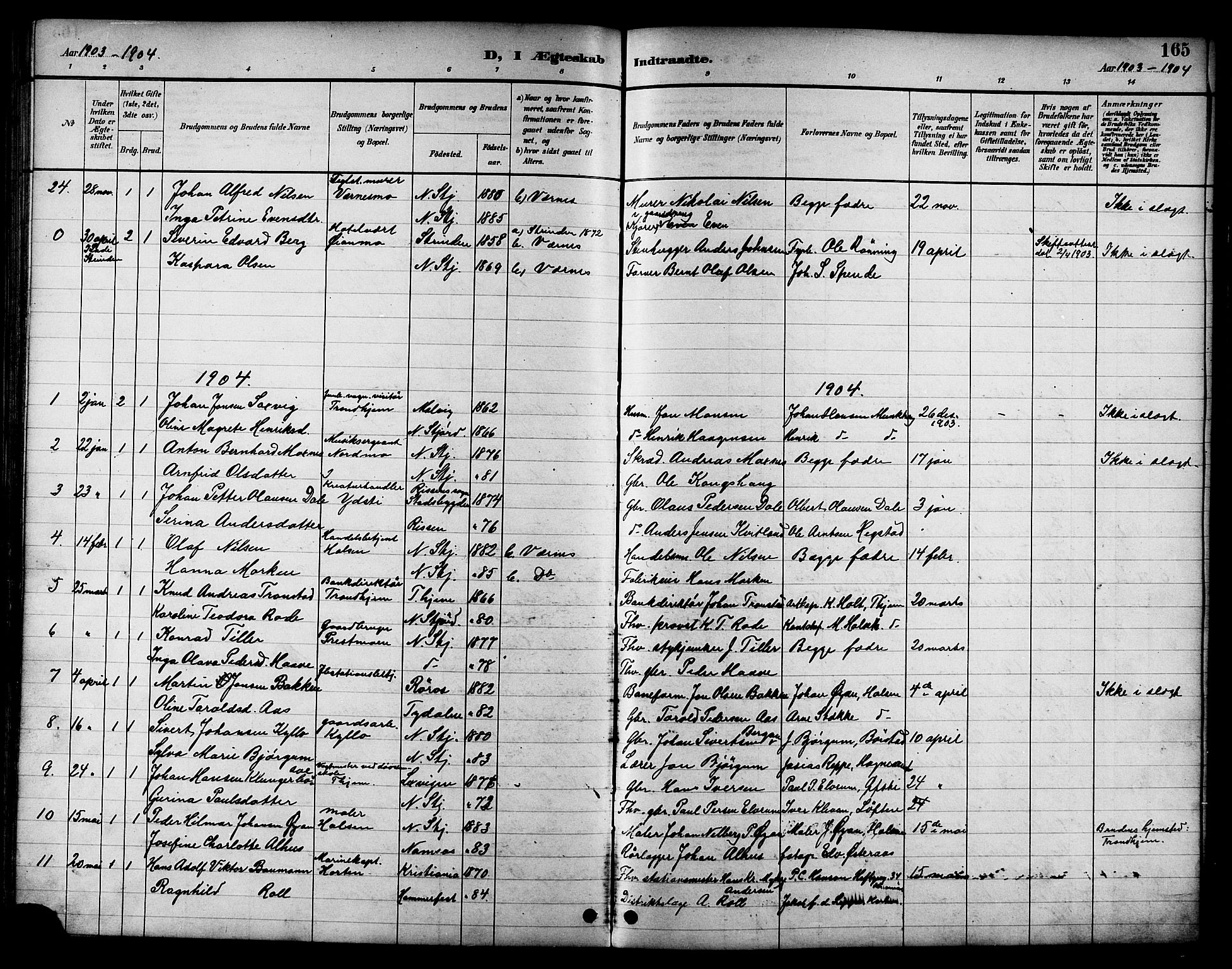 Ministerialprotokoller, klokkerbøker og fødselsregistre - Nord-Trøndelag, SAT/A-1458/709/L0087: Parish register (copy) no. 709C01, 1892-1913, p. 165