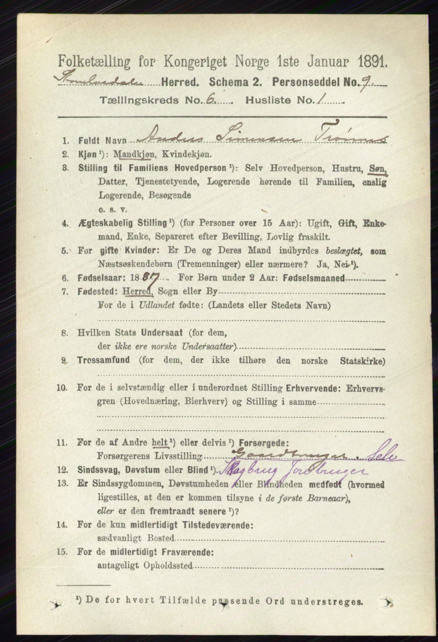 RA, 1891 census for 0430 Stor-Elvdal, 1891, p. 2109