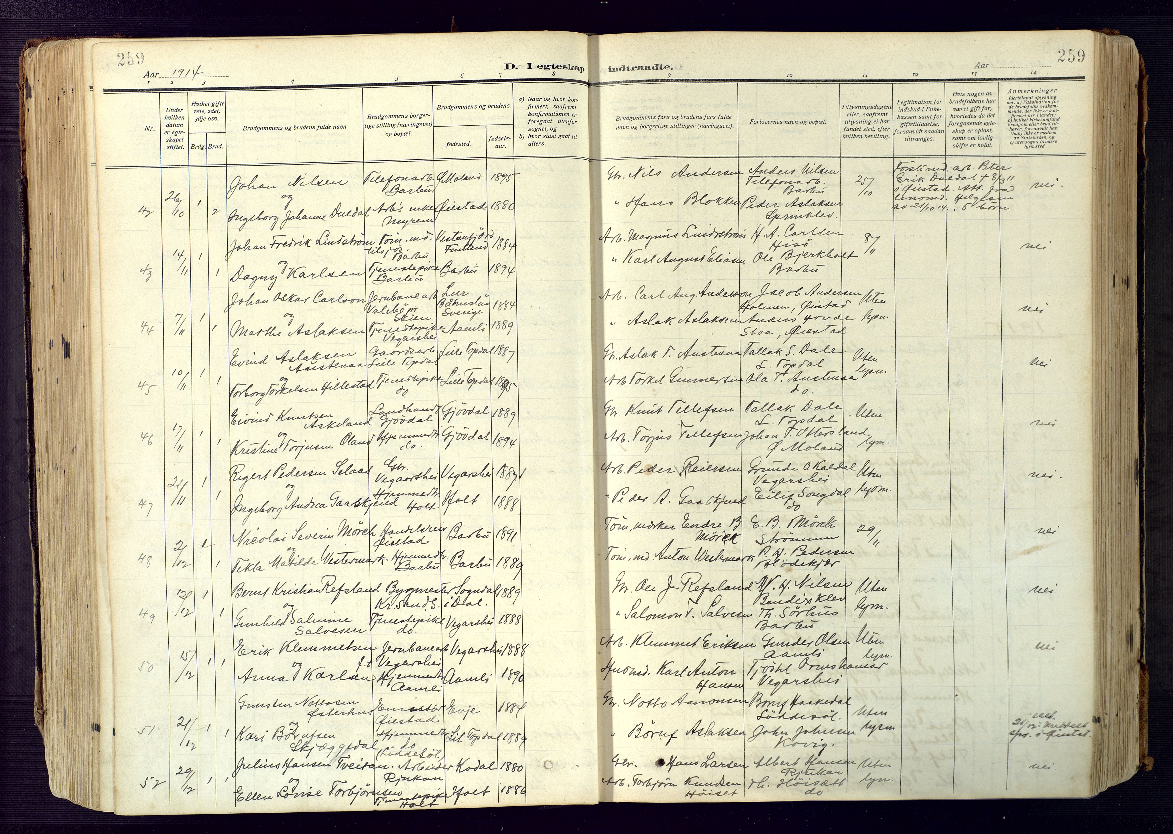 Barbu sokneprestkontor, AV/SAK-1111-0003/F/Fa/L0006: Parish register (official) no. A 6, 1910-1929, p. 259