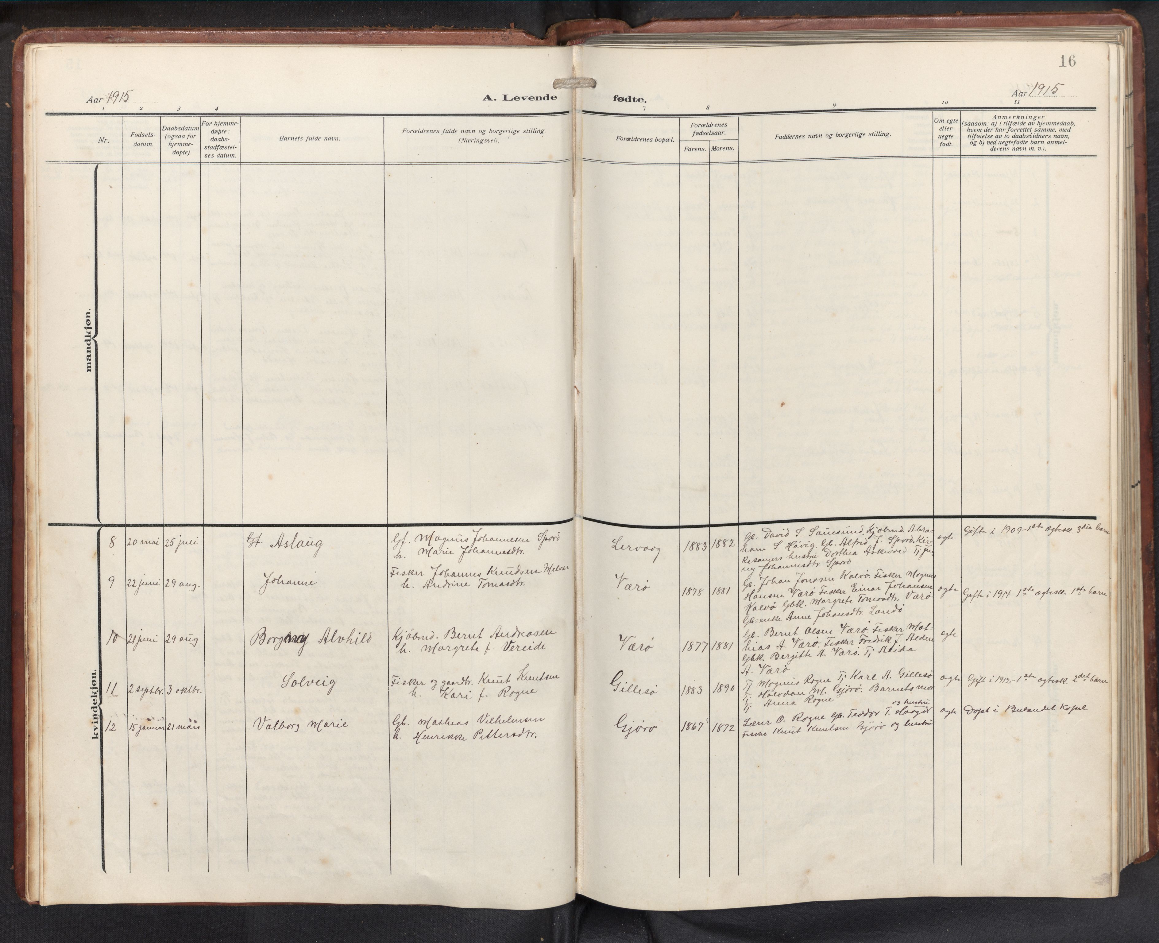 Askvoll sokneprestembete, AV/SAB-A-79501/H/Hab/Habb/L0002: Parish register (copy) no. B 2, 1910-1947, p. 15b-16a